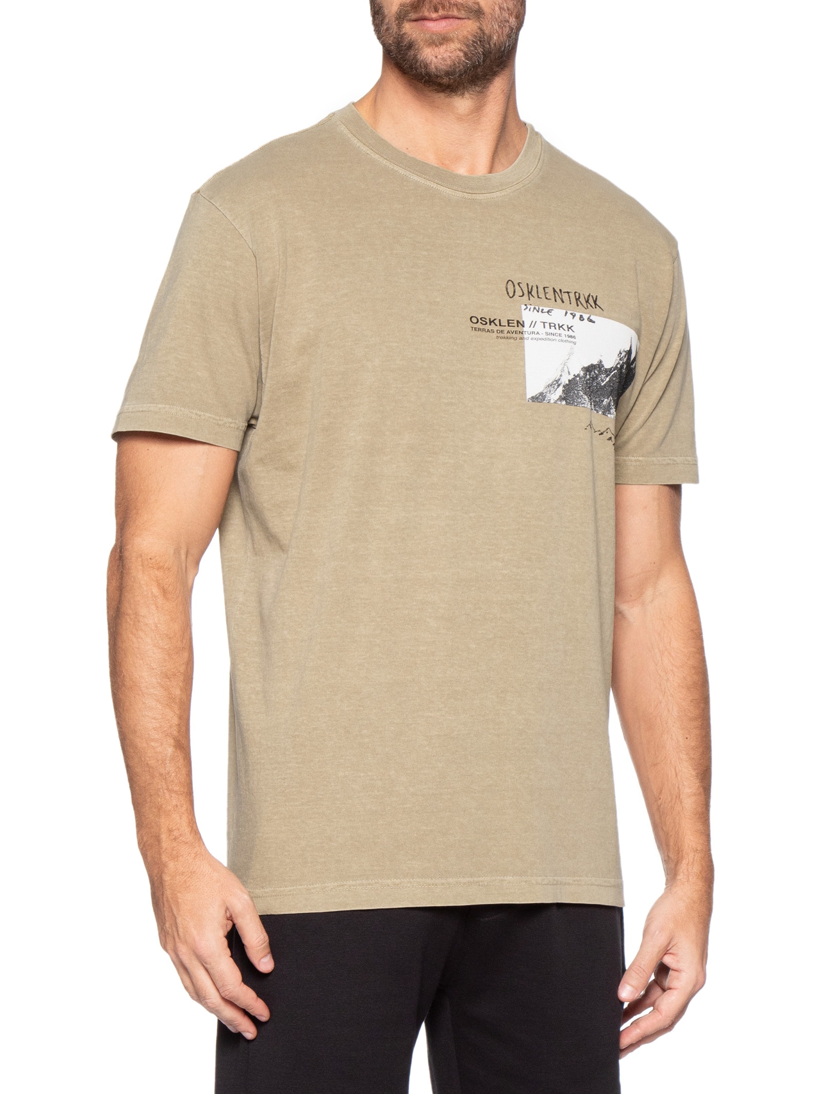 Camiseta Masculina Manga Curta Gola Careca Stone Serra Órgãos Bege Osklen
