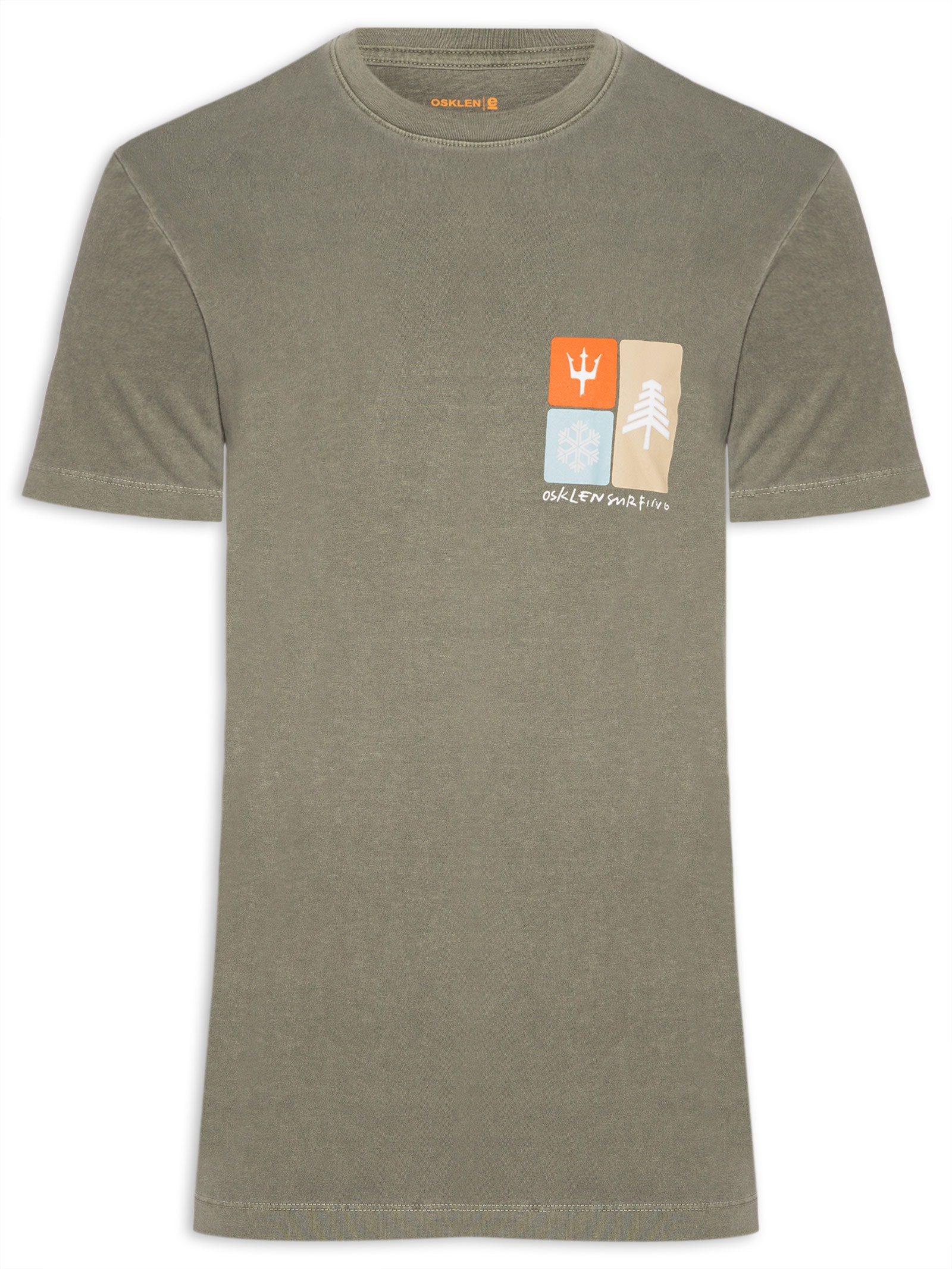 Camiseta Masculina Manga Curta Gola Careca Stone Snow Icons Verde Osklen