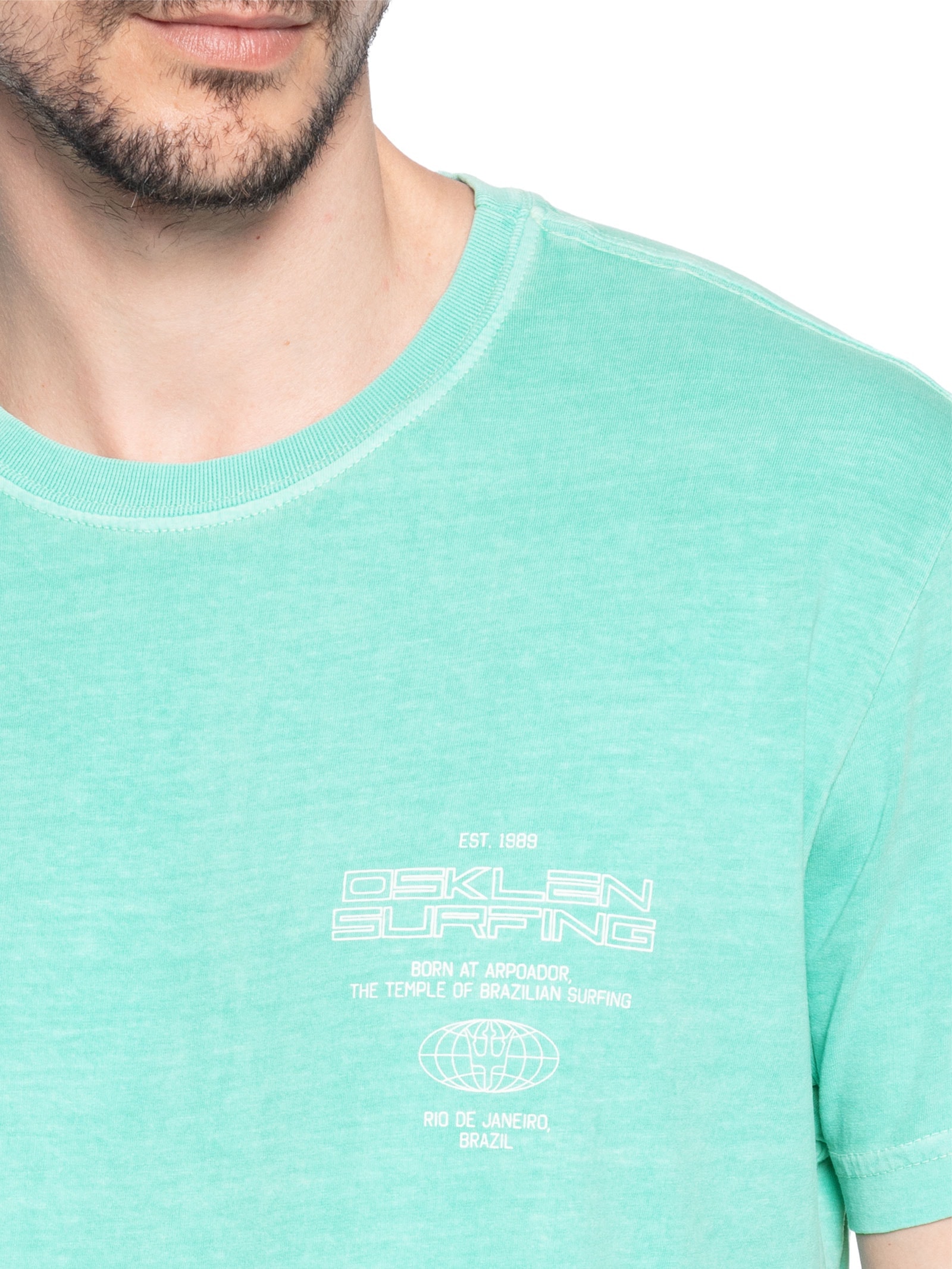 Camiseta Masculina Manga Curta Gola Careca Stone Surfing Tag Azul Osklen