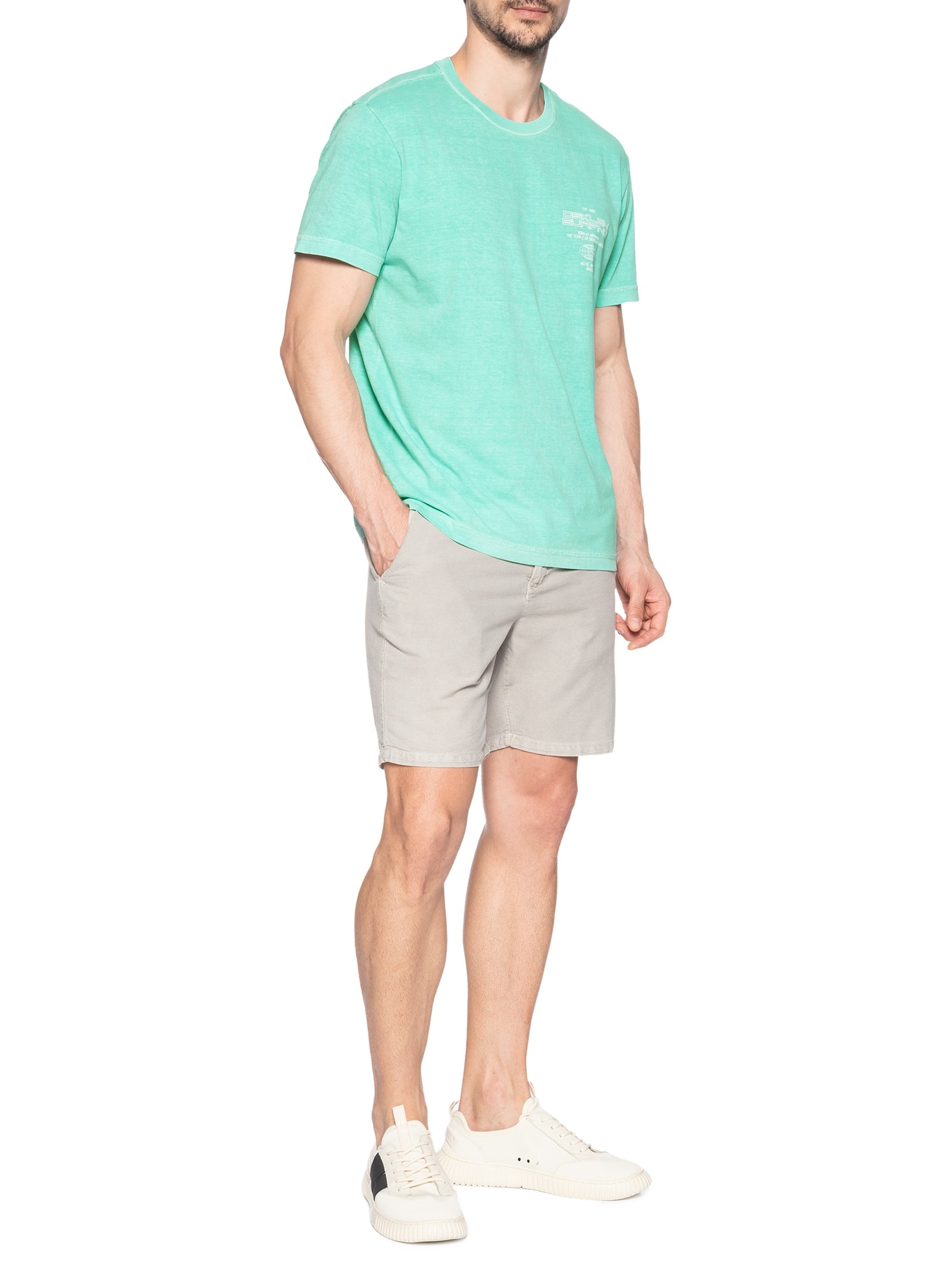 Camiseta Masculina Manga Curta Gola Careca Stone Surfing Tag Azul Osklen