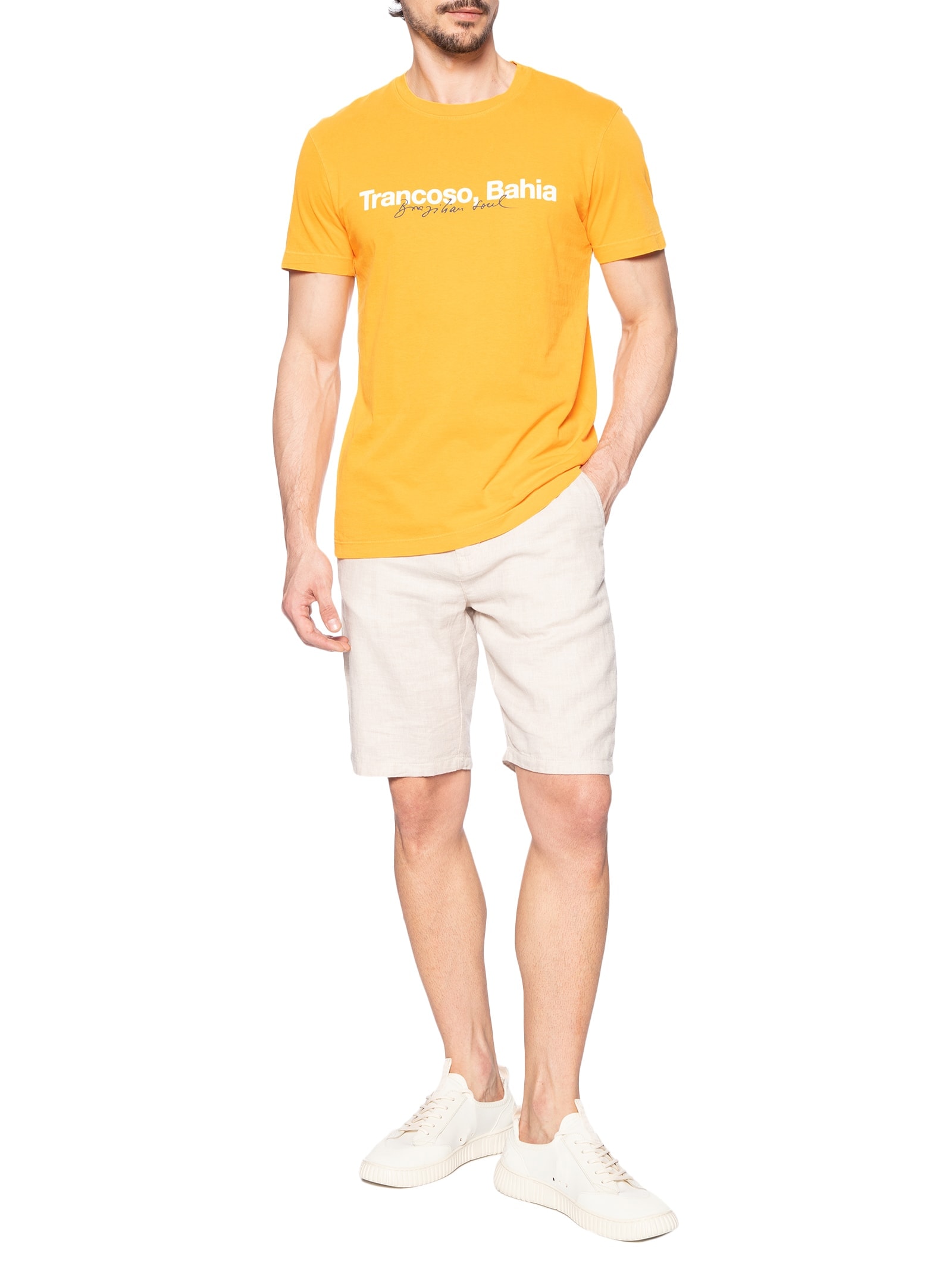 Camiseta Masculina Manga Curta Gola Careca Stone Trancoso Amarelo Osklen