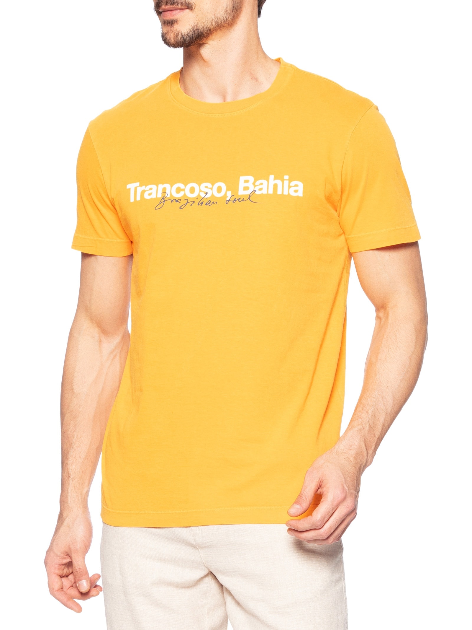 Camiseta Masculina Manga Curta Gola Careca Stone Trancoso Amarelo Osklen