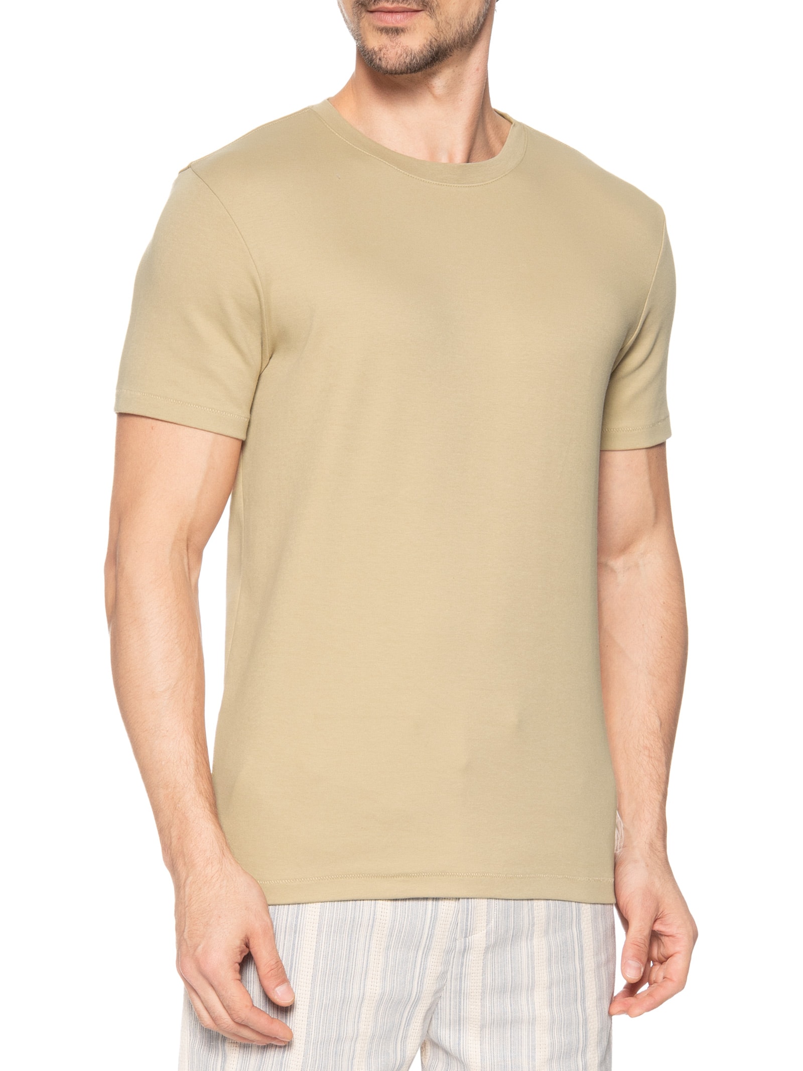 Camiseta Masculina Manga Curta Gola Careca Supersoft Comfort Bege Osklen