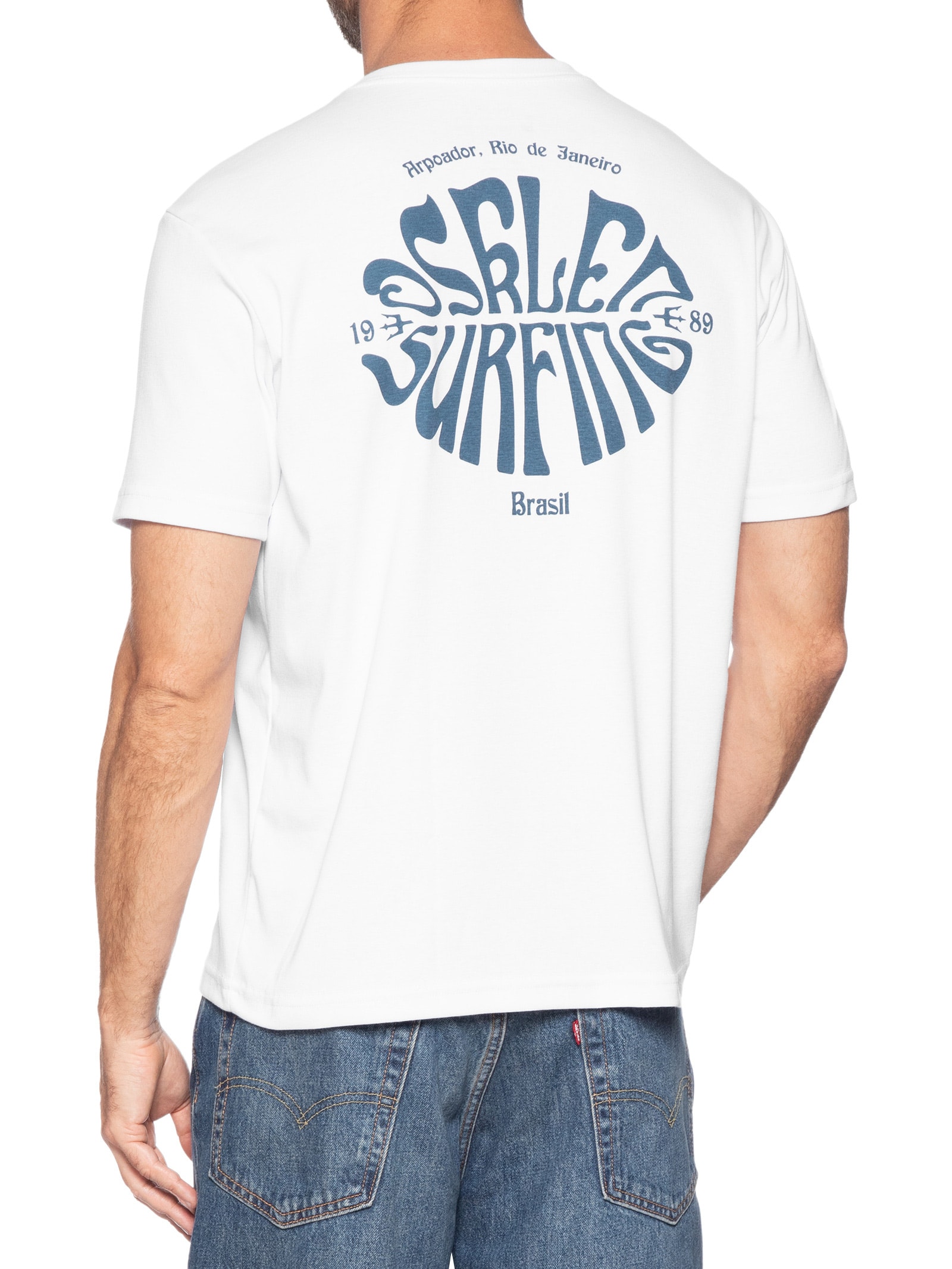 Camiseta Masculina Manga Curta Gola Careca Surfing Over  Branco Osklen