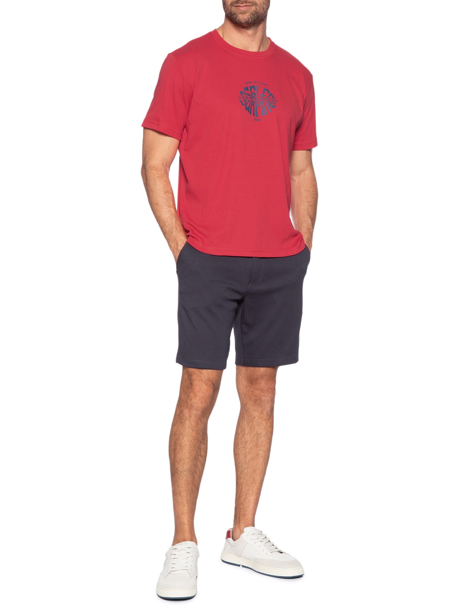 Camiseta Masculina Manga Curta Gola Careca Surfing Over  Vermelho Osklen