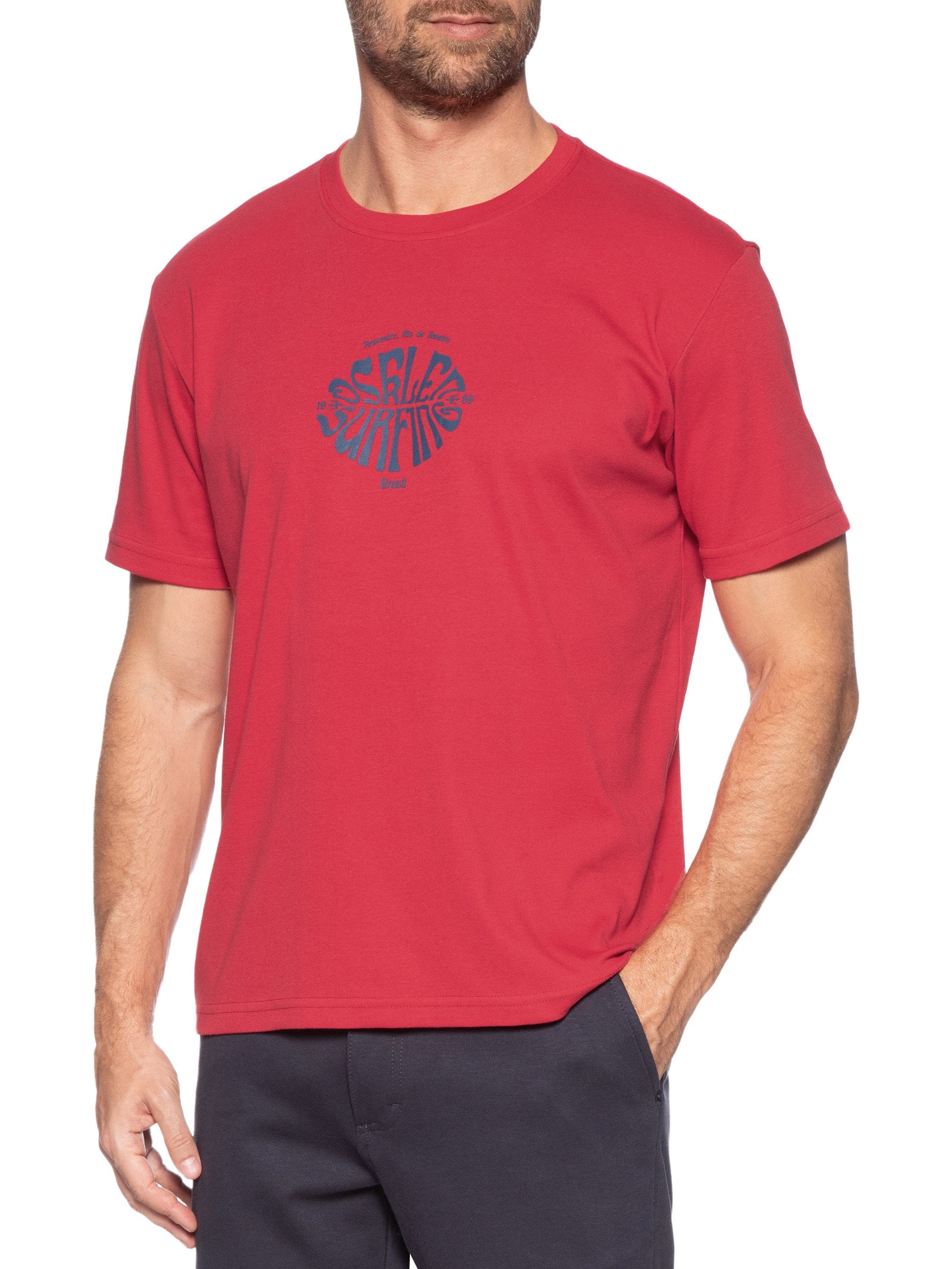 Camiseta Masculina Manga Curta Gola Careca Surfing Over  Vermelho Osklen