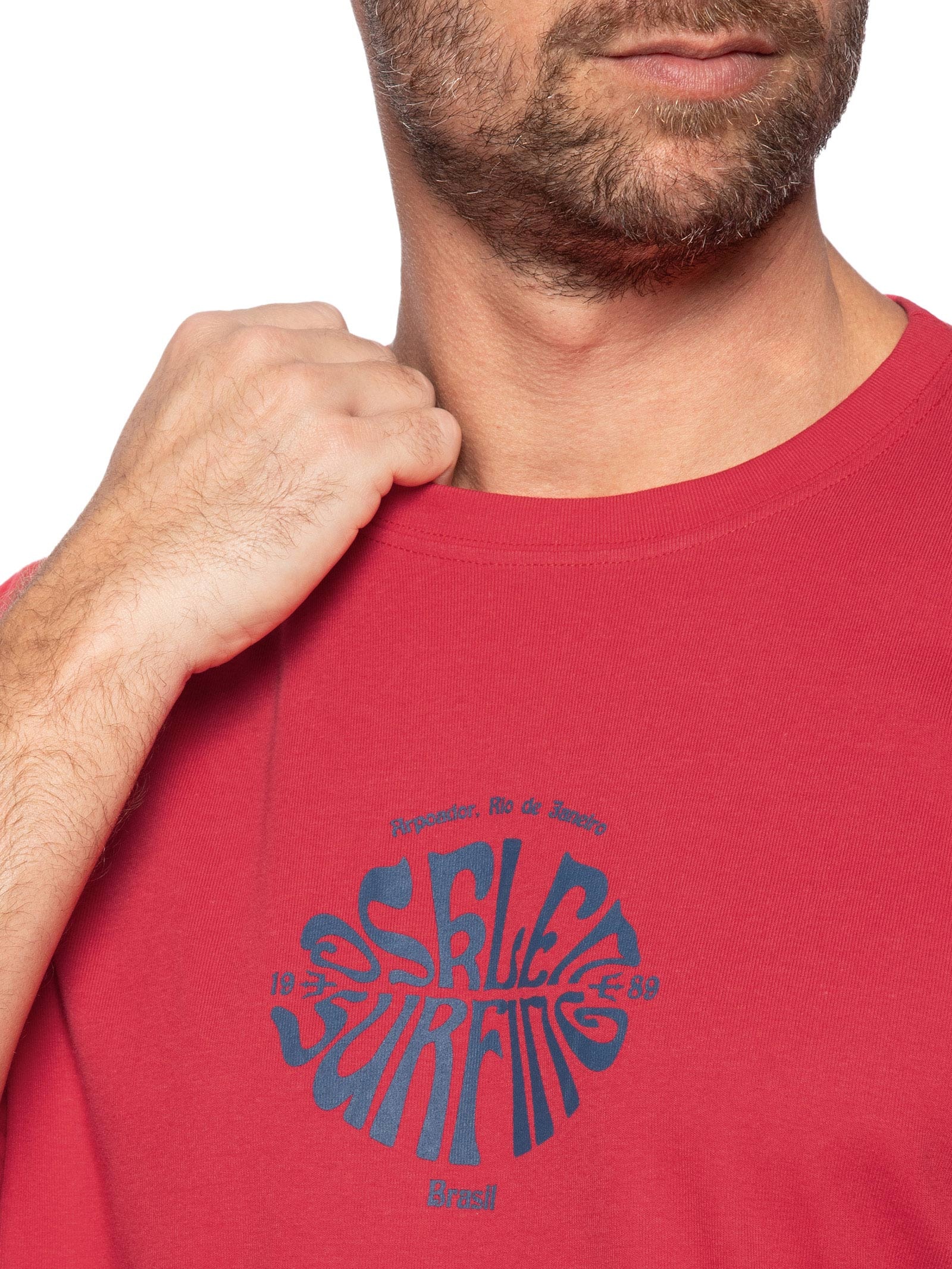 Camiseta Masculina Manga Curta Gola Careca Surfing Over  Vermelho Osklen