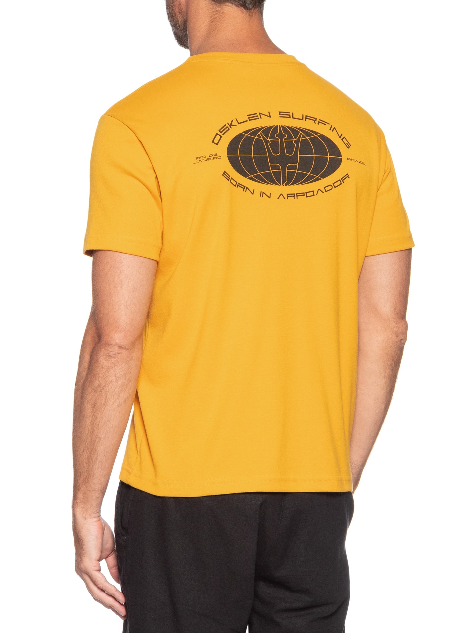 Camiseta Masculina Manga Curta Gola Careca Surginf Globe Over  Amarelo Osklen