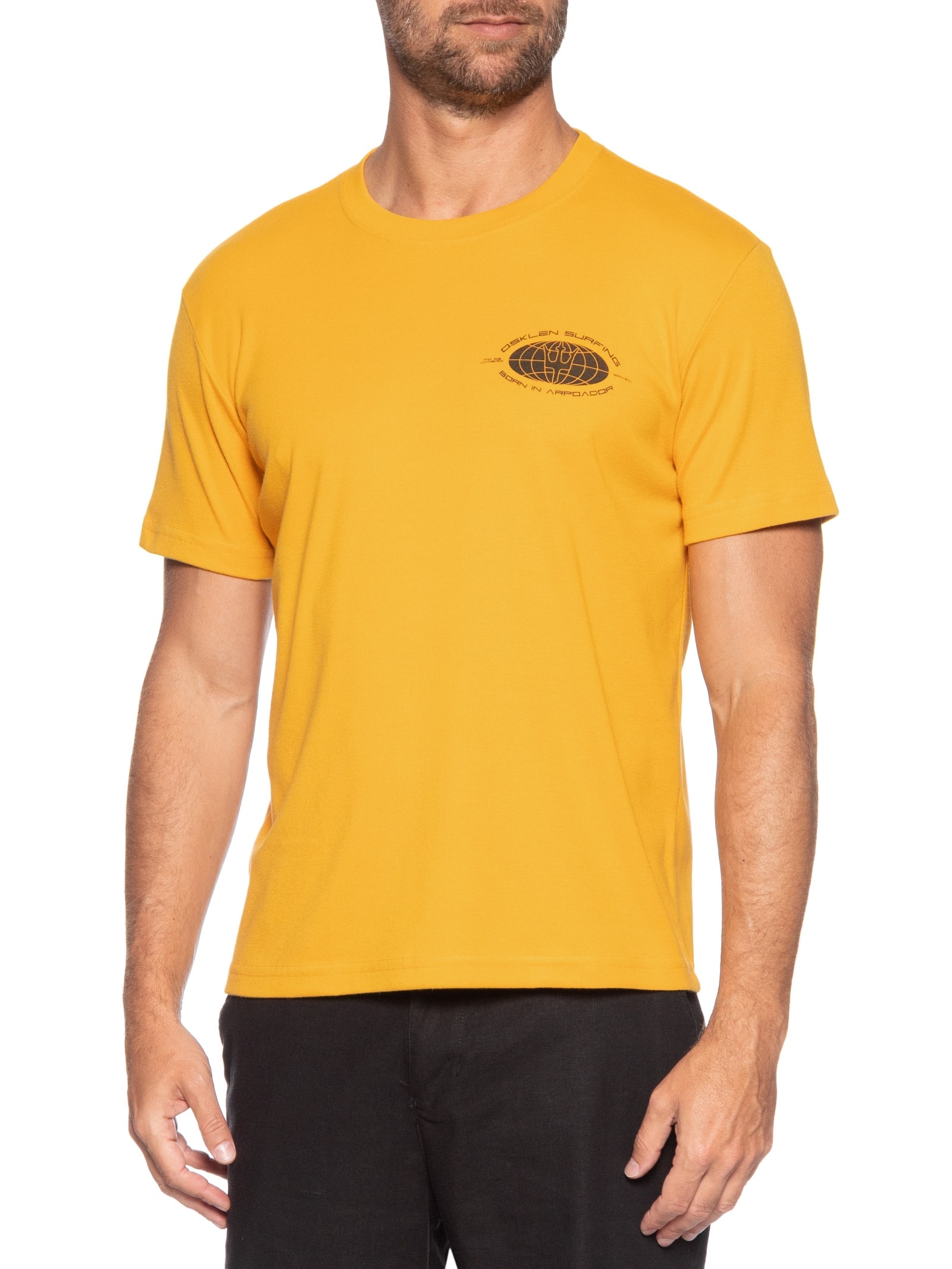 Camiseta Masculina Manga Curta Gola Careca Surginf Globe Over  Amarelo Osklen