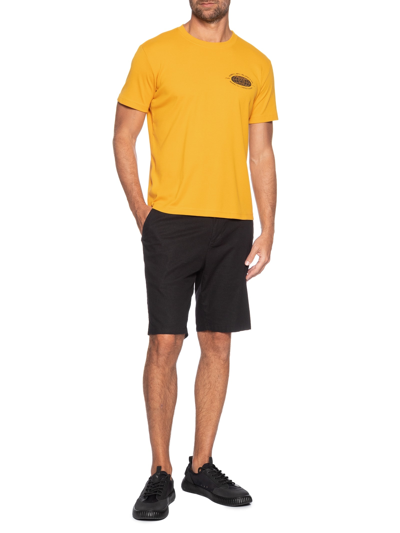 Camiseta Masculina Manga Curta Gola Careca Surginf Globe Over  Amarelo Osklen