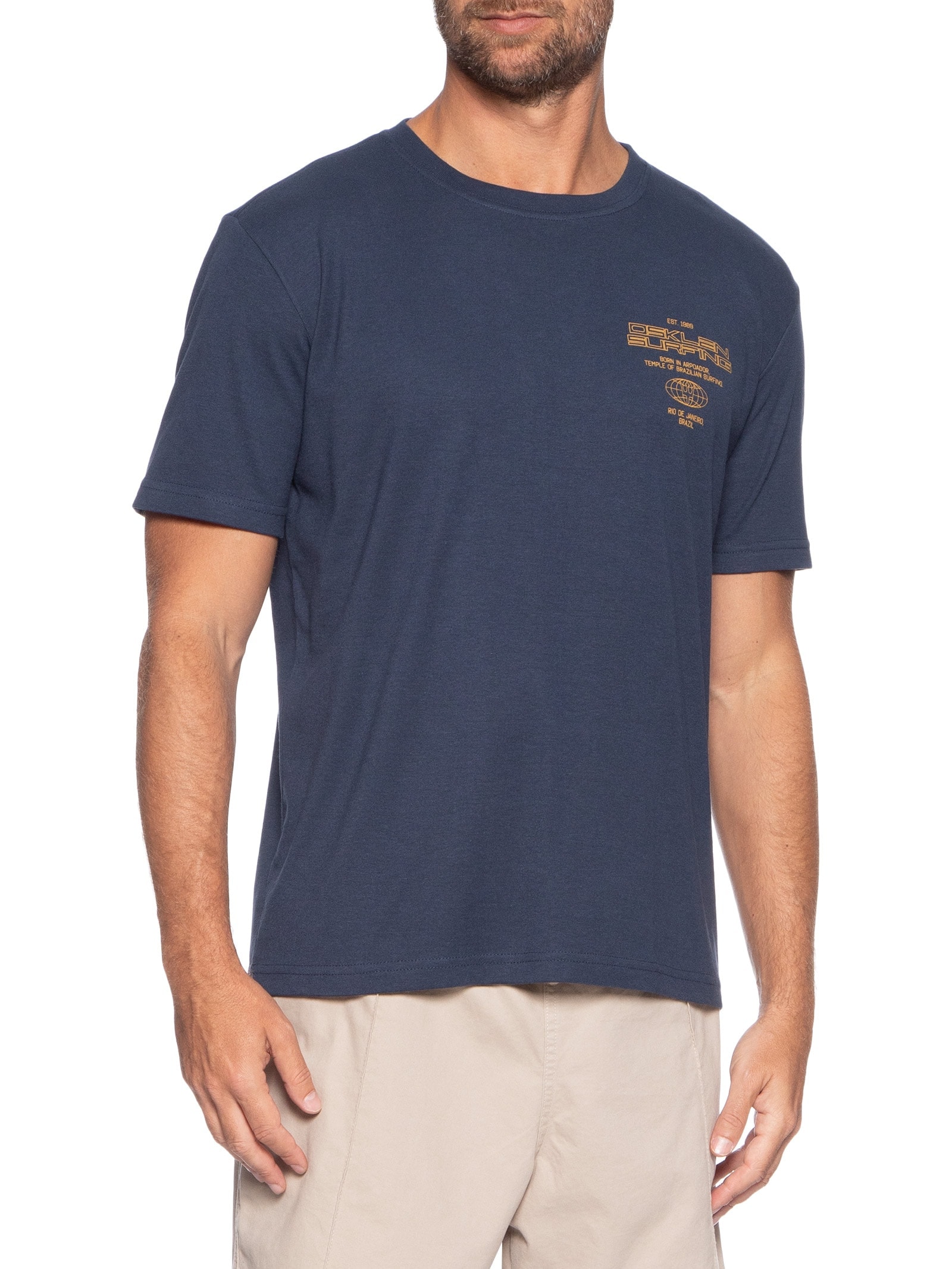 Camiseta Masculina Manga Curta Gola Careca Surginf Tag Over  Azul Osklen