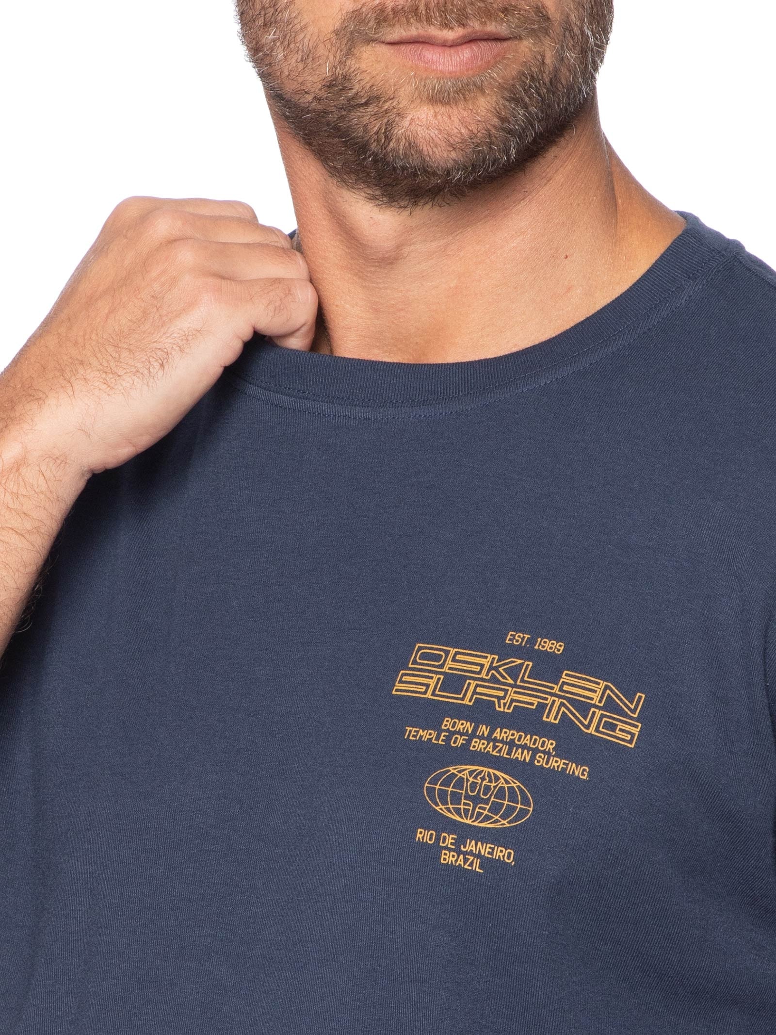Camiseta Masculina Manga Curta Gola Careca Surginf Tag Over  Azul Osklen