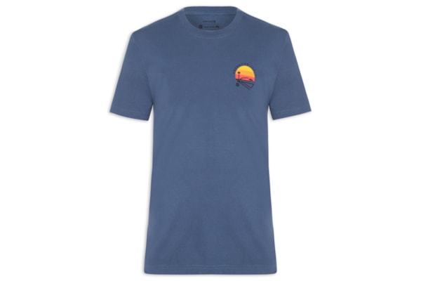 Camiseta Masculina Manga Curta Gola Careca Vintage Arpoador Patch - Azul