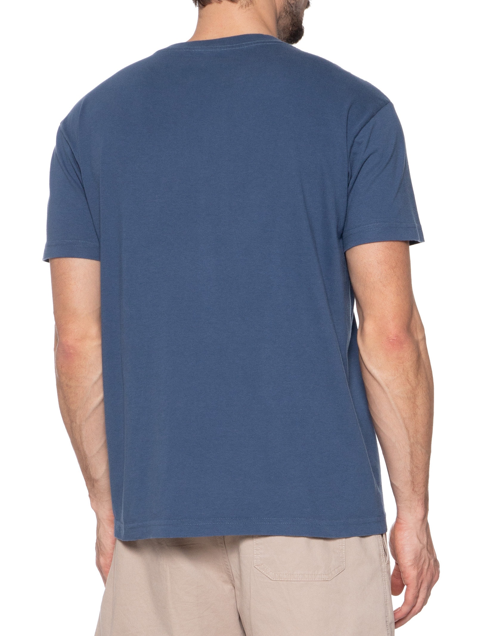 Camiseta Masculina Manga Curta Gola Careca Vintage Arpoador Patch Azul Osklen