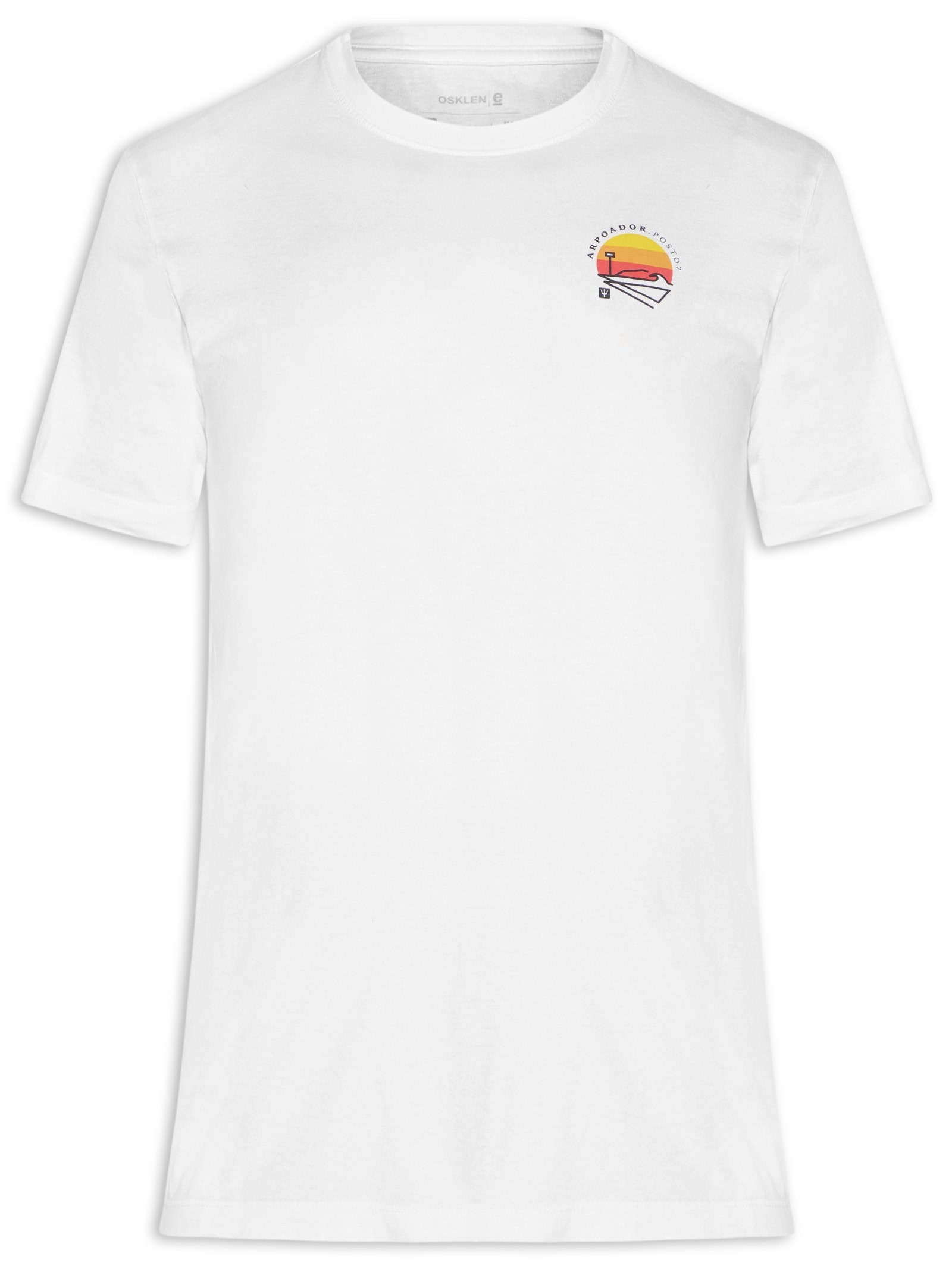 Camiseta Masculina Manga Curta Gola Careca Vintage Arpoador Patch Branco Osklen