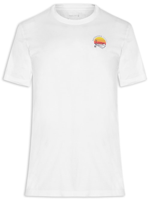 Camiseta Masculina Manga Curta Gola Careca Vintage Arpoador Patch - Branco