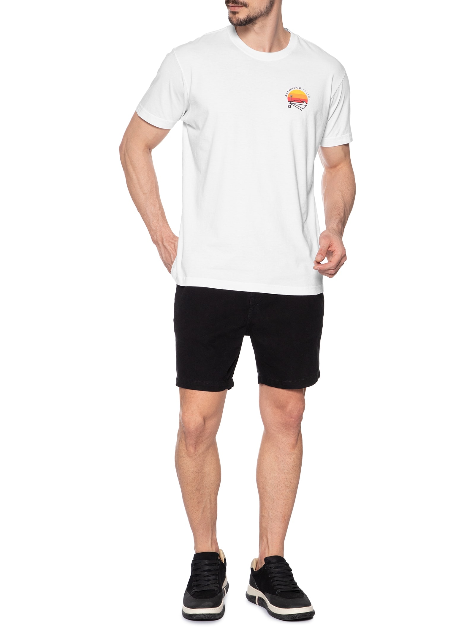 Camiseta Masculina Manga Curta Gola Careca Vintage Arpoador Patch Branco Osklen