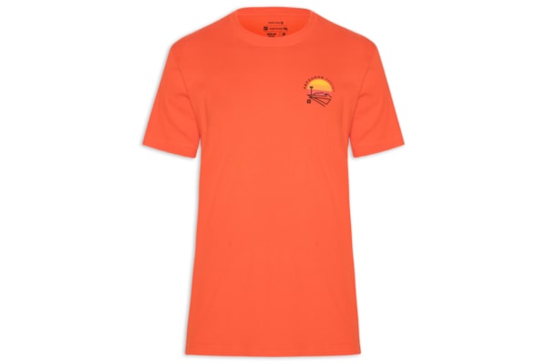 Camiseta Masculina Manga Curta Gola Careca Vintage Arpoador Patch - Laranja