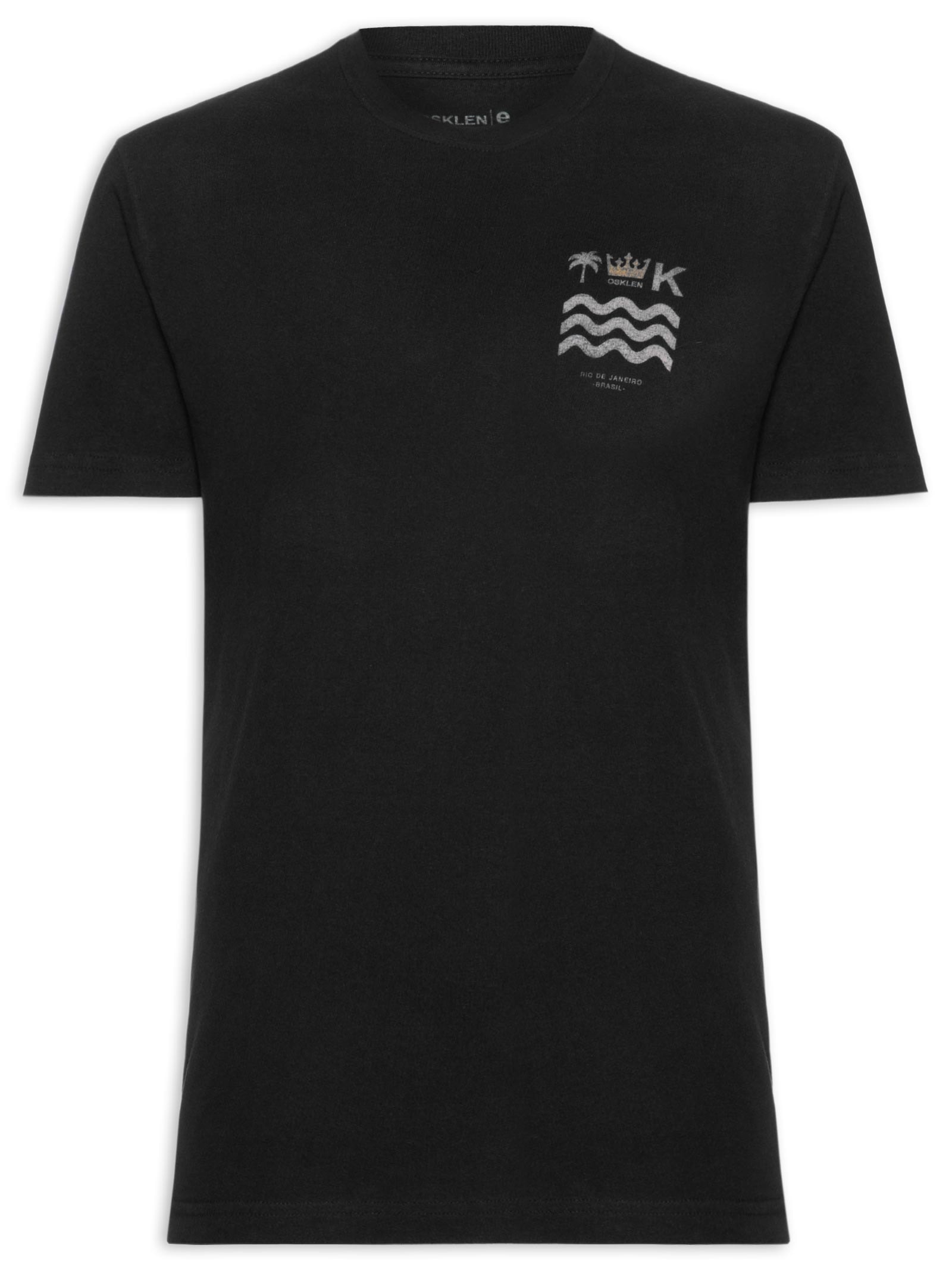 Camiseta Masculina Manga Curta Gola Careca Vintage Brasão Carimbo Preto Osklen