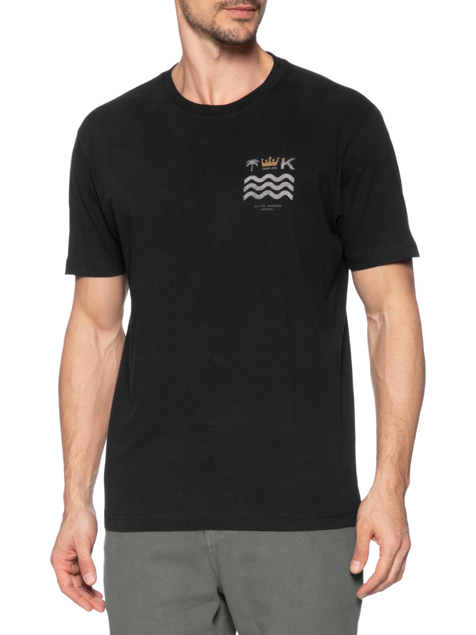 Camiseta Masculina Manga Curta Gola Careca Vintage Brasão Carimbo Preto Osklen