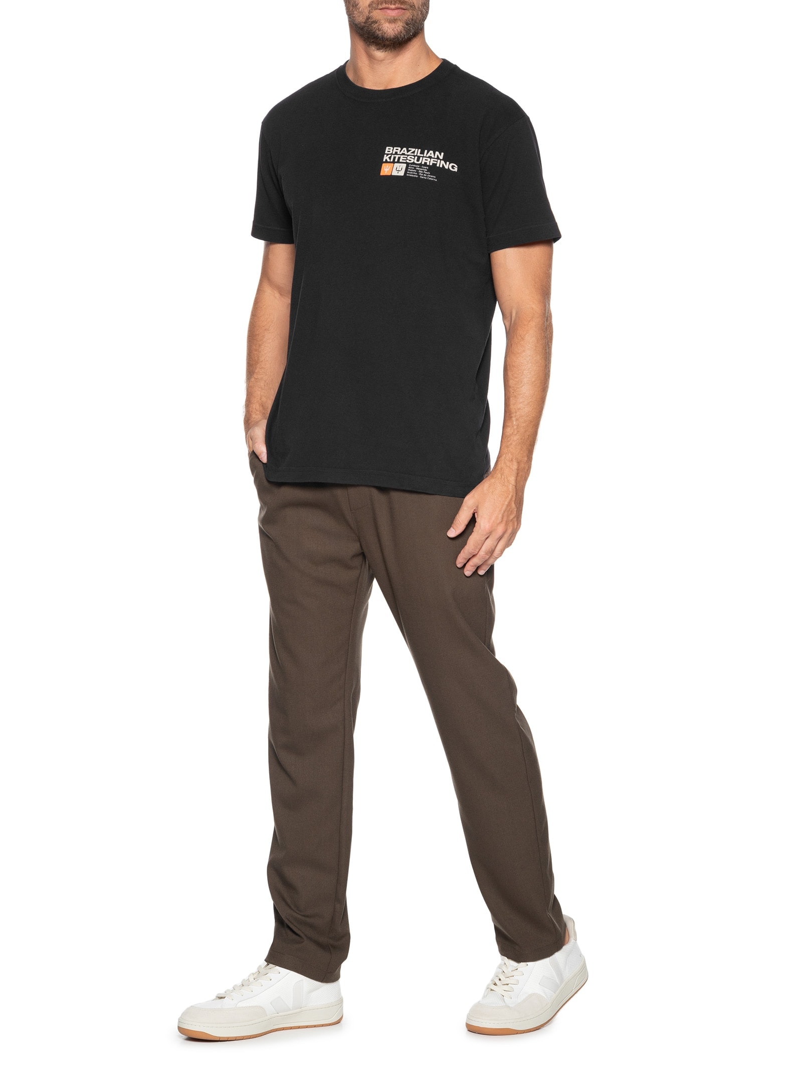 Camiseta Masculina Manga Curta Gola Careca Vintage Brazilian Kitesurfing Preto Osklen