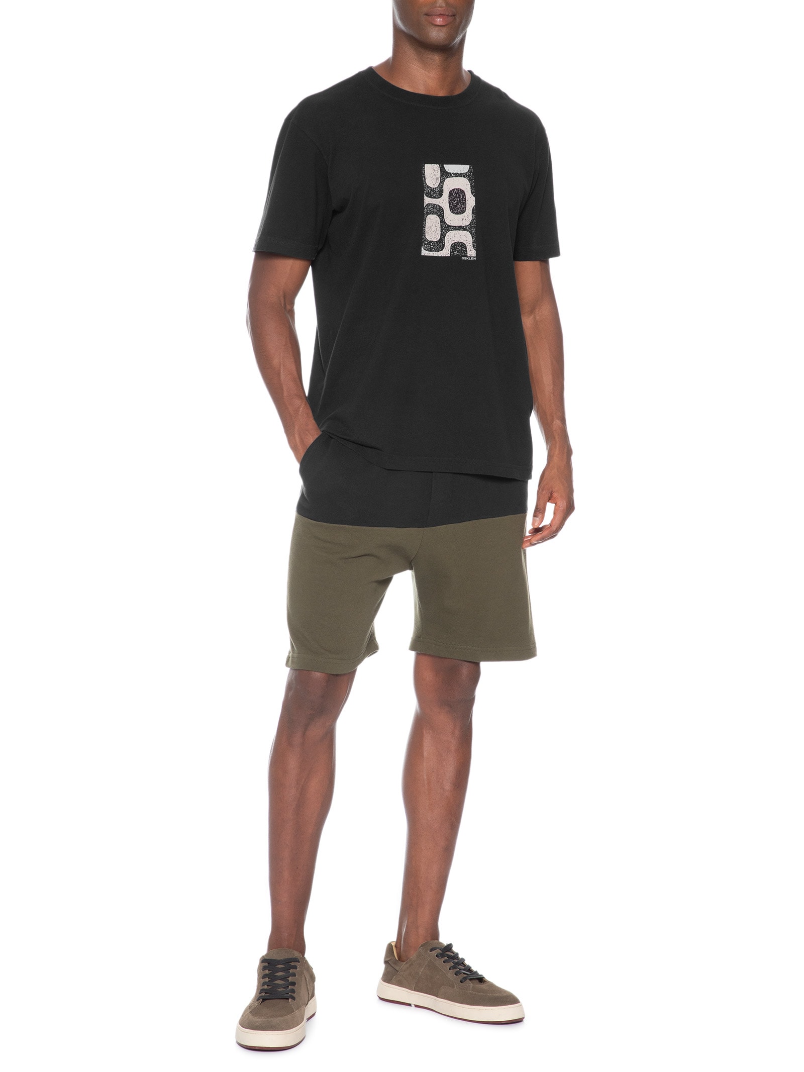 Camiseta Masculina Manga Curta Gola Careca Vintage Calçadão Preto Osklen