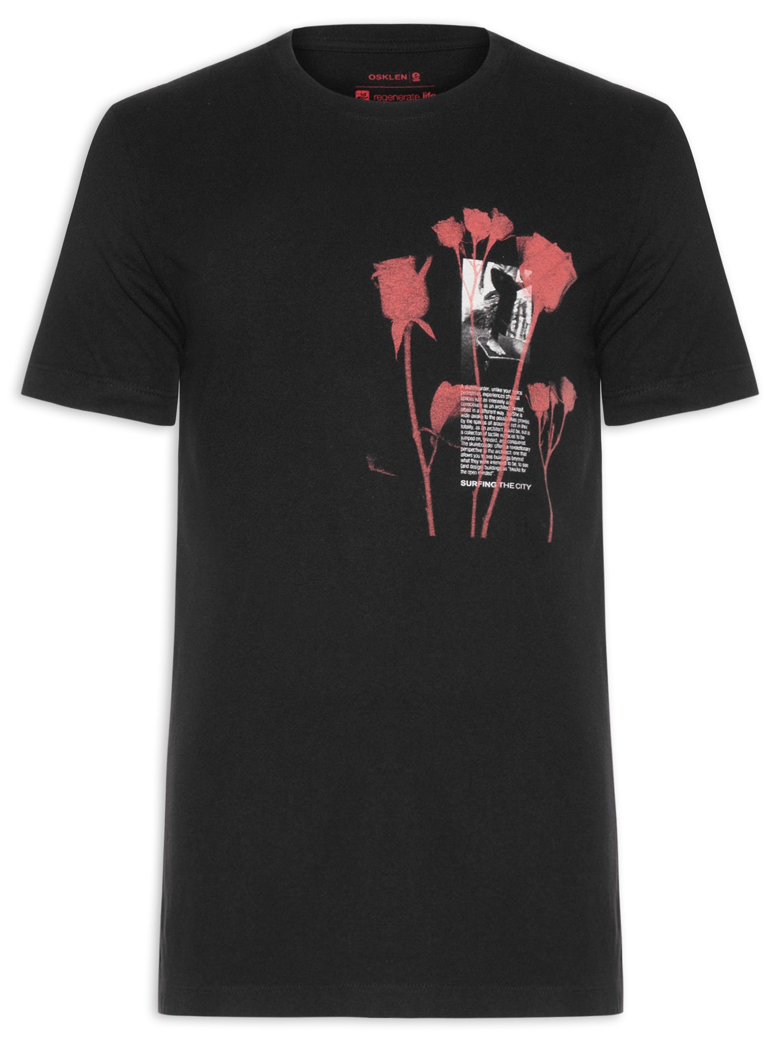 Camiseta Masculina Manga Curta Gola Careca Vintage City Rose Preto Osklen