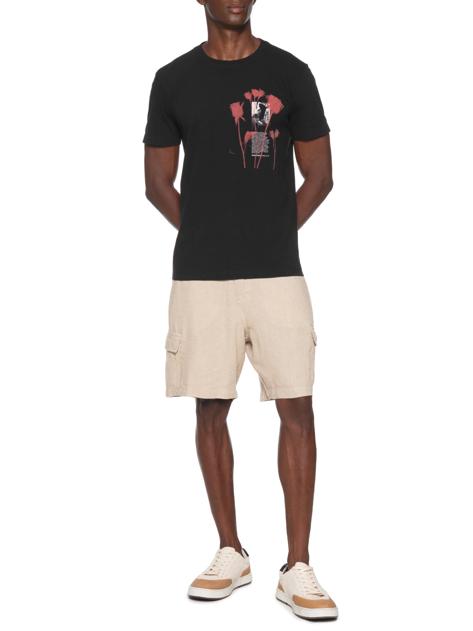 Camiseta Masculina Manga Curta Gola Careca Vintage City Rose Preto Osklen