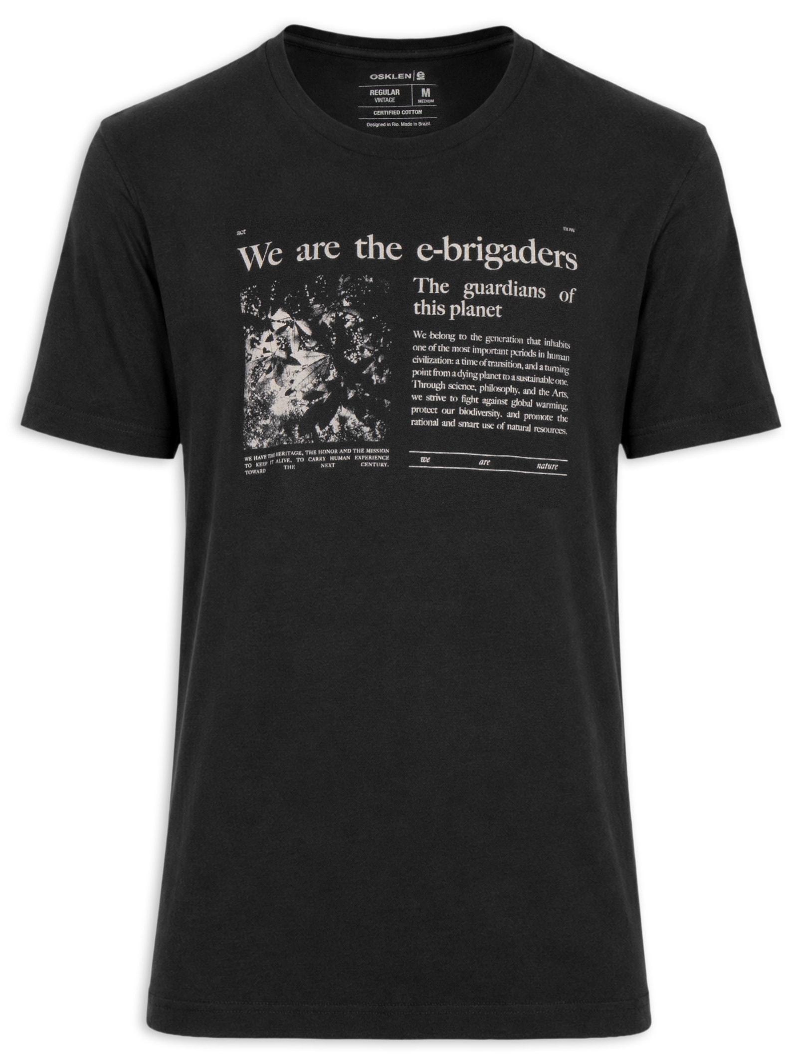 Camiseta Masculina Manga Curta Gola Careca Vintage E-Brigade News Preto Osklen
