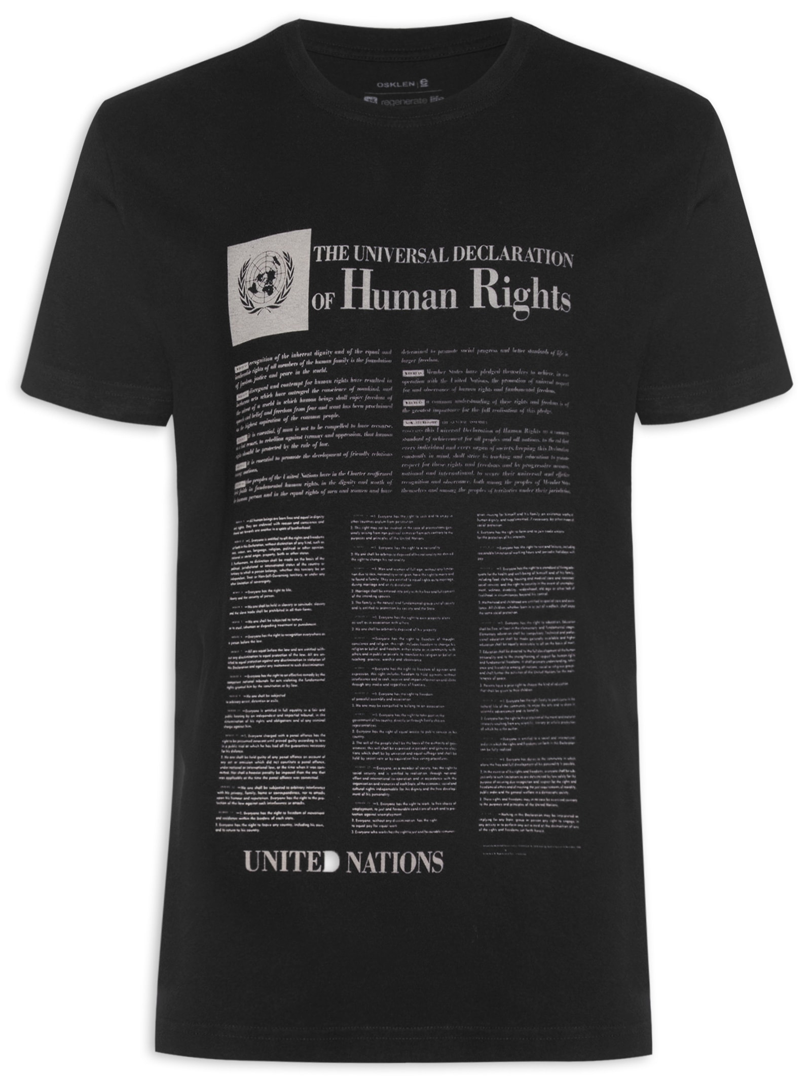 Camiseta Masculina Manga Curta Gola Careca Vintage Human Rights Preto Osklen