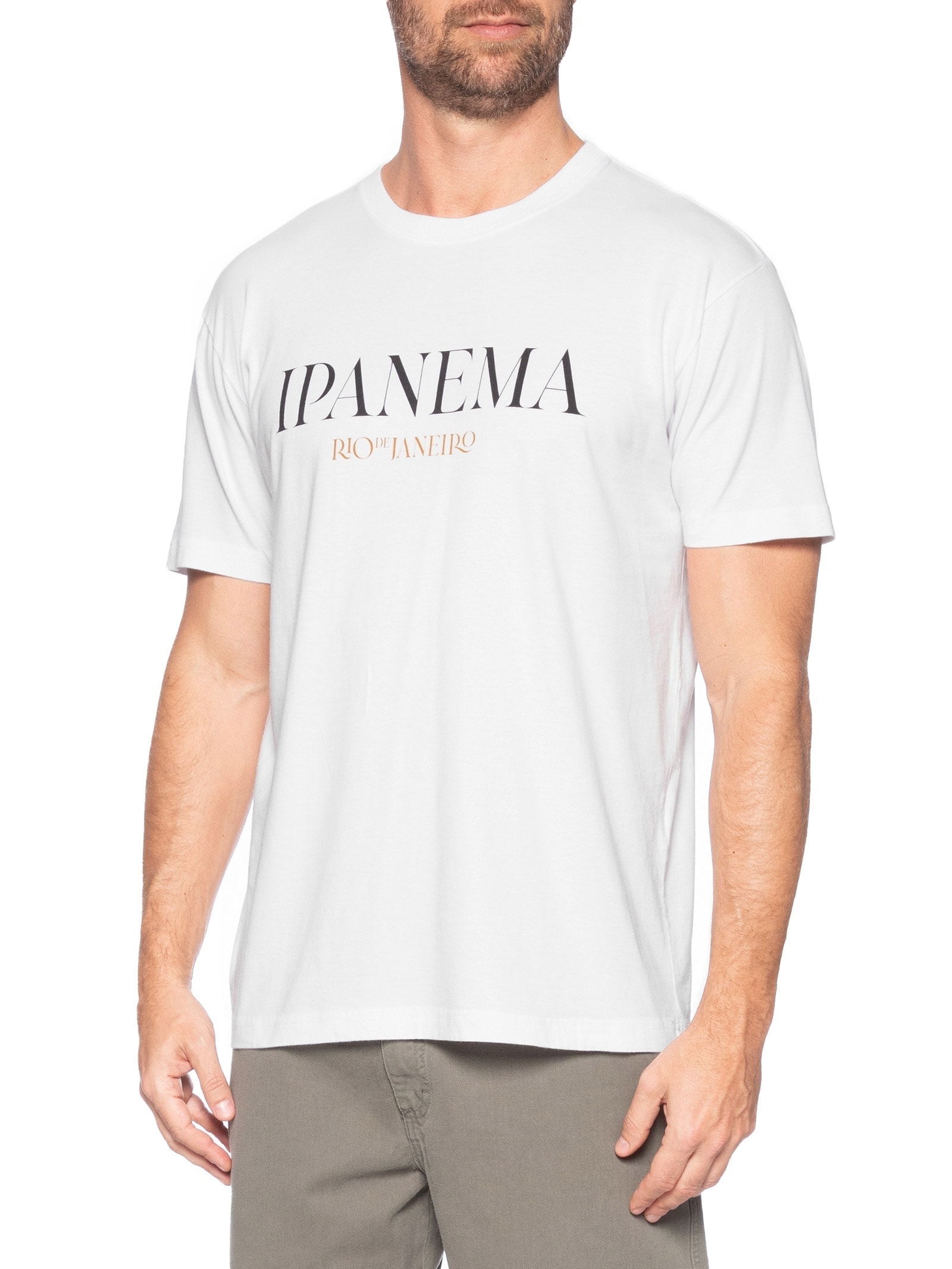 Camiseta Masculina Manga Curta Gola Careca Vintage Ipanema Serifado Branco Osklen