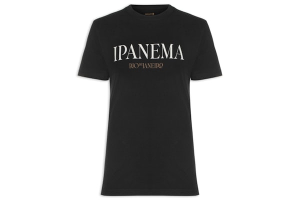 Camiseta Masculina Manga Curta Gola Careca Vintage Ipanema Serifado - Preto
