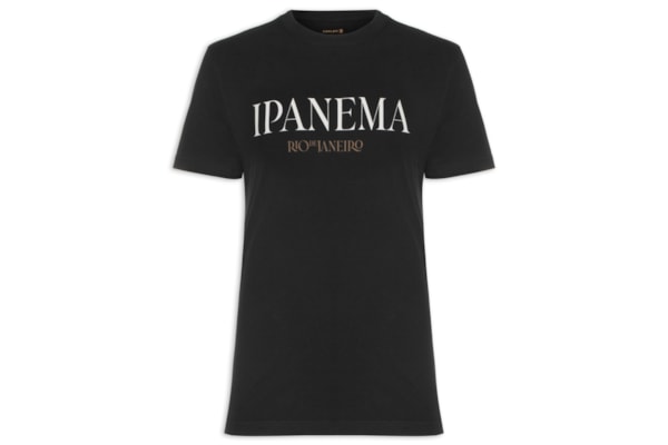 Camiseta Masculina Manga Curta Gola Careca Vintage Ipanema Serifado - Preto