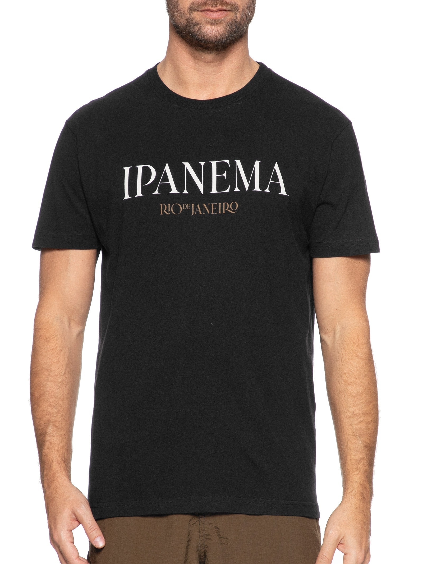 Camiseta Masculina Manga Curta Gola Careca Vintage Ipanema Serifado Preto Osklen