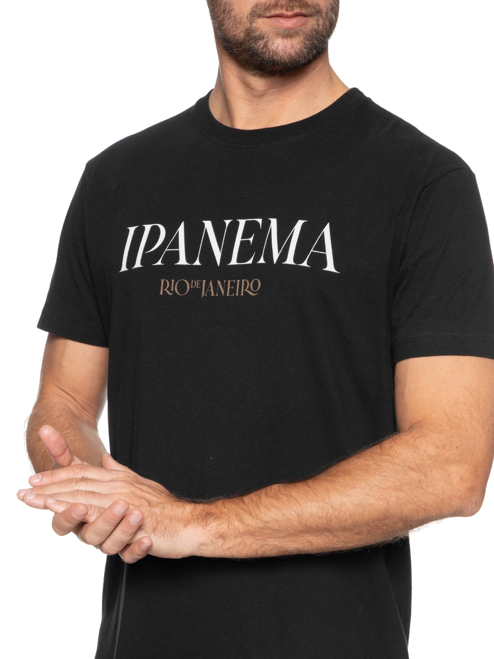 Camiseta Masculina Manga Curta Gola Careca Vintage Ipanema Serifado Preto Osklen