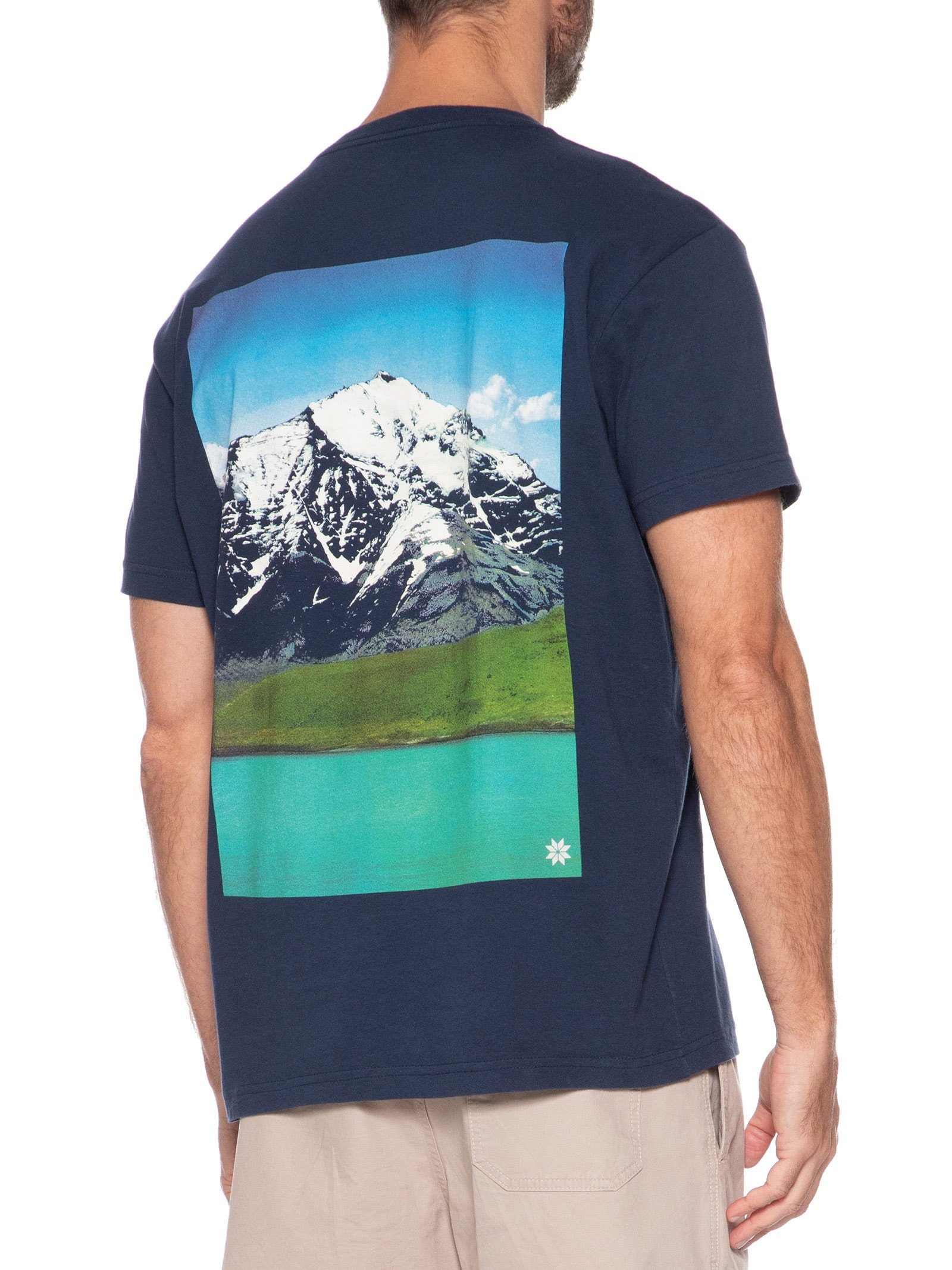 Camiseta Masculina Manga Curta Gola Careca Vintage Montains Azul Osklen