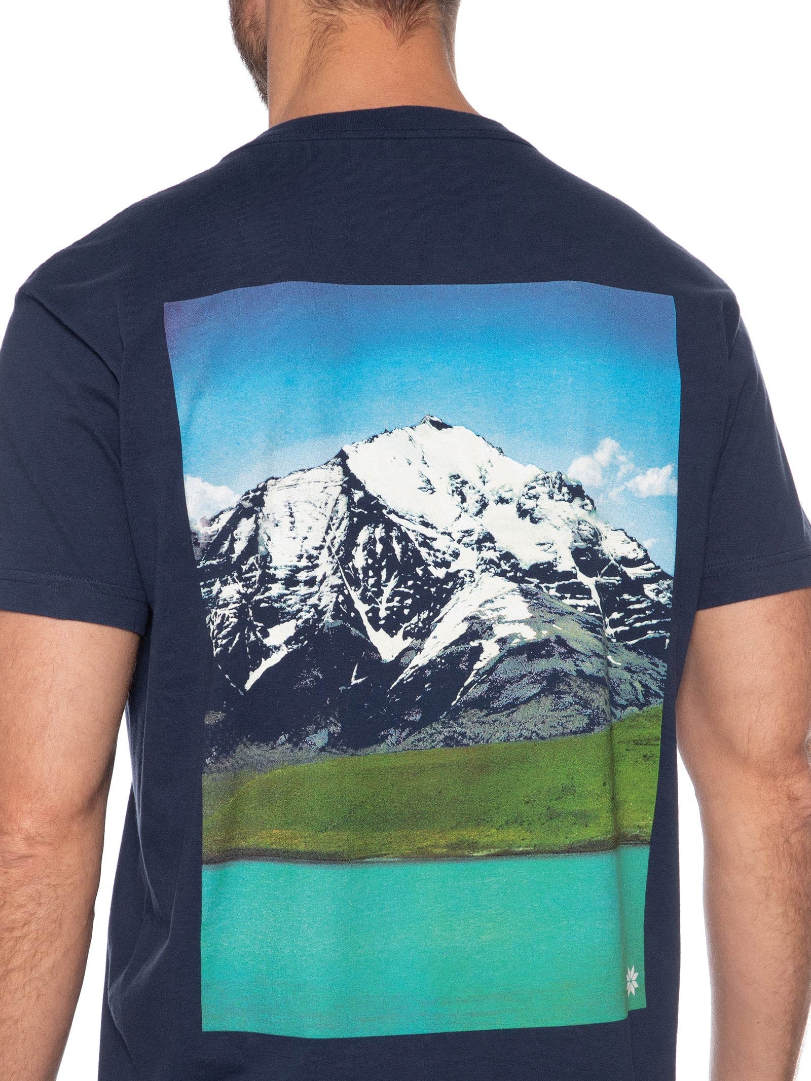 Camiseta Masculina Manga Curta Gola Careca Vintage Montains Azul Osklen