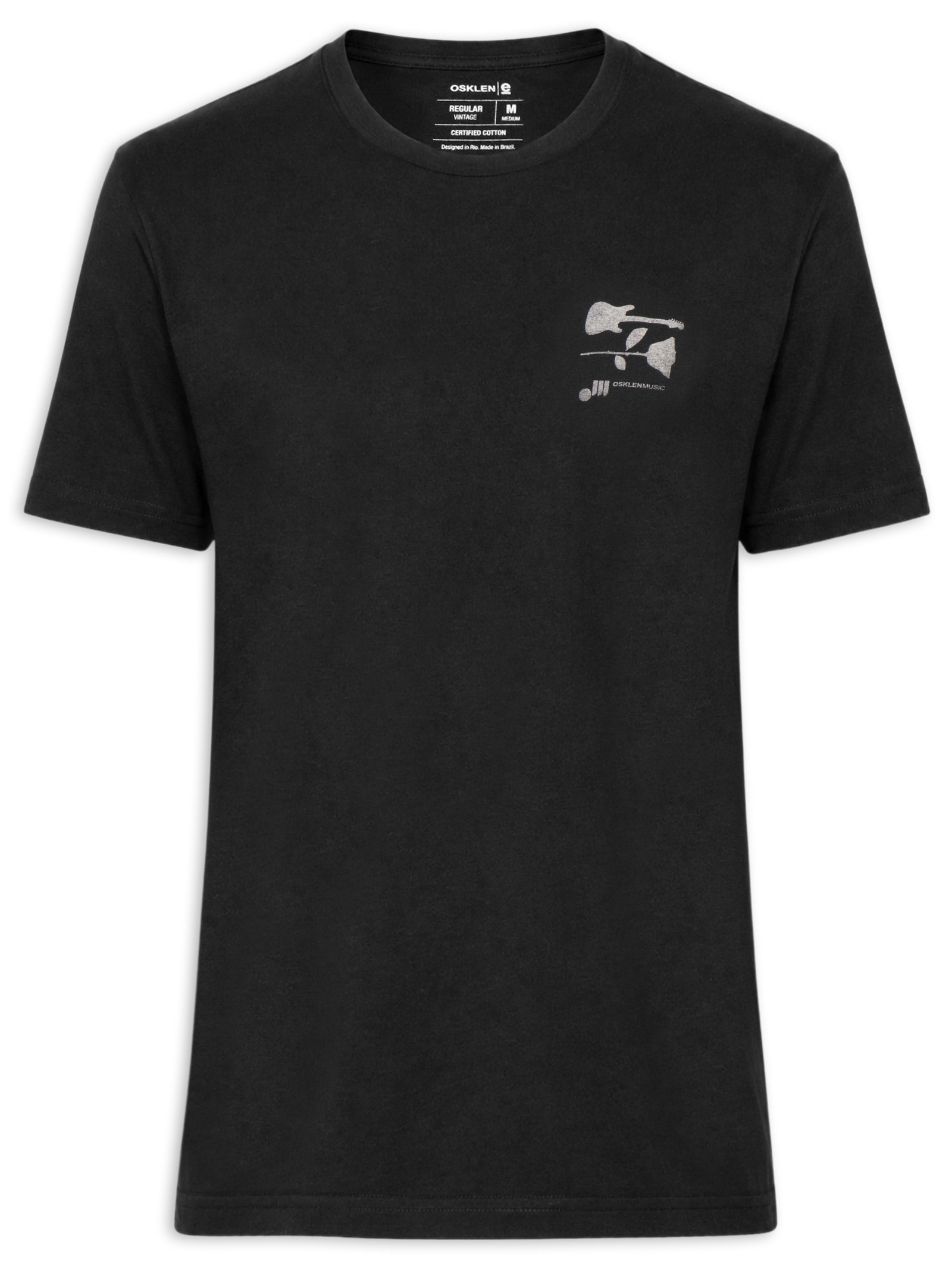 Camiseta Masculina Manga Curta Gola Careca Vintage Rock Preto Osklen