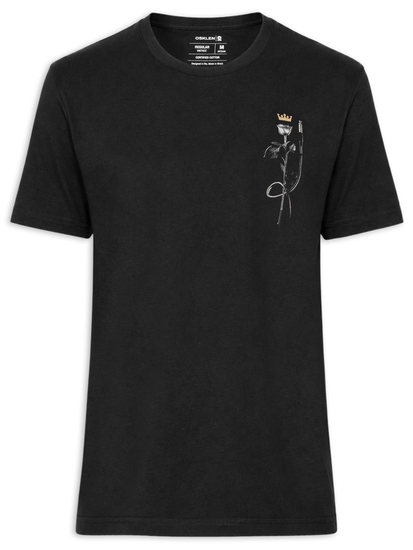 Camiseta Masculina Manga Curta Gola Careca Vintage Rose Rock Preto Osklen