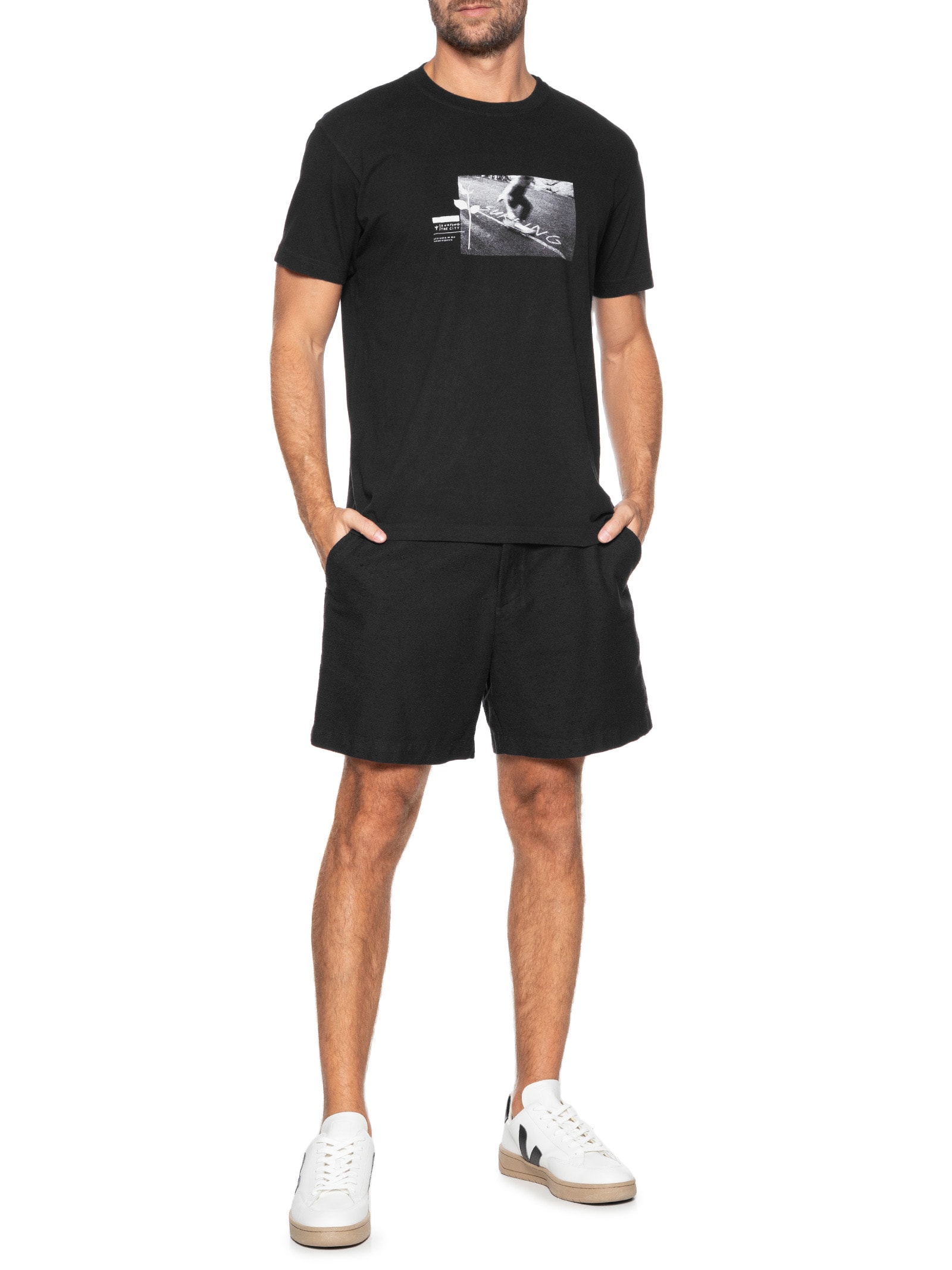 Camiseta Masculina Manga Curta Gola Careca Vintage Sk8 Rose Preto Osklen