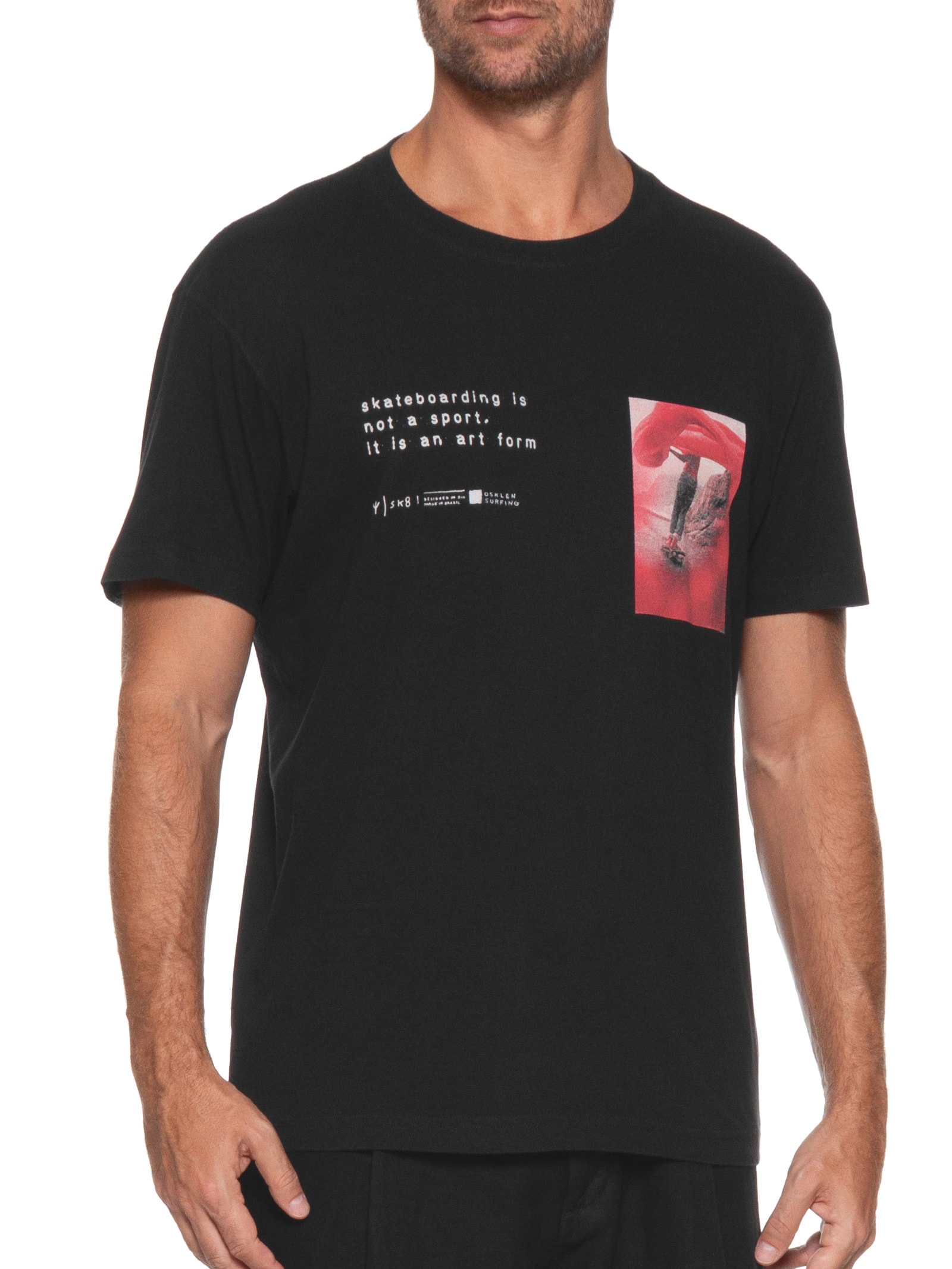 Camiseta Masculina Manga Curta Gola Careca Vintage SK82 Preto Osklen
