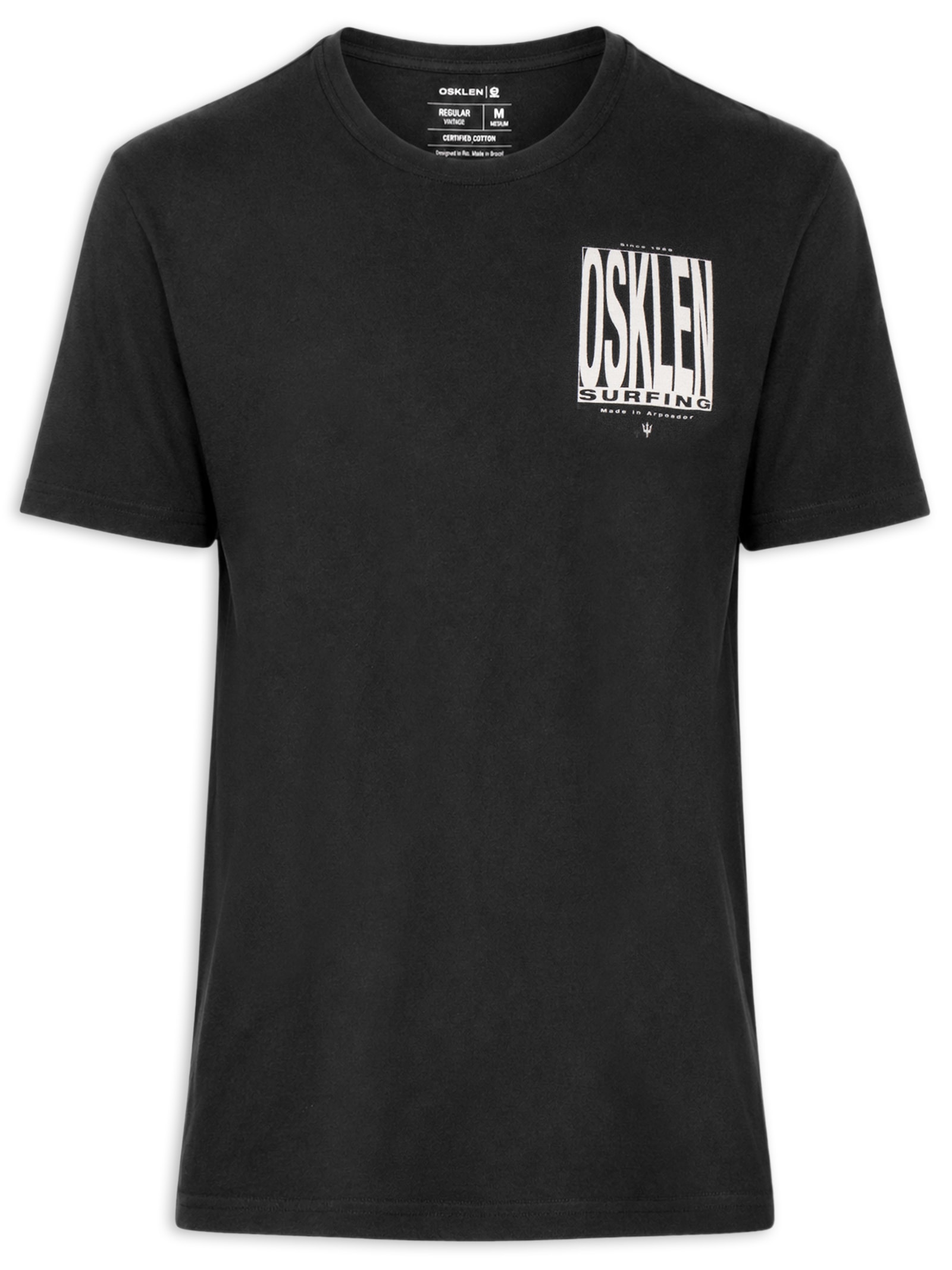 Camiseta Masculina Manga Curta Gola Careca Vintage Surf Blocks Preto Osklen
