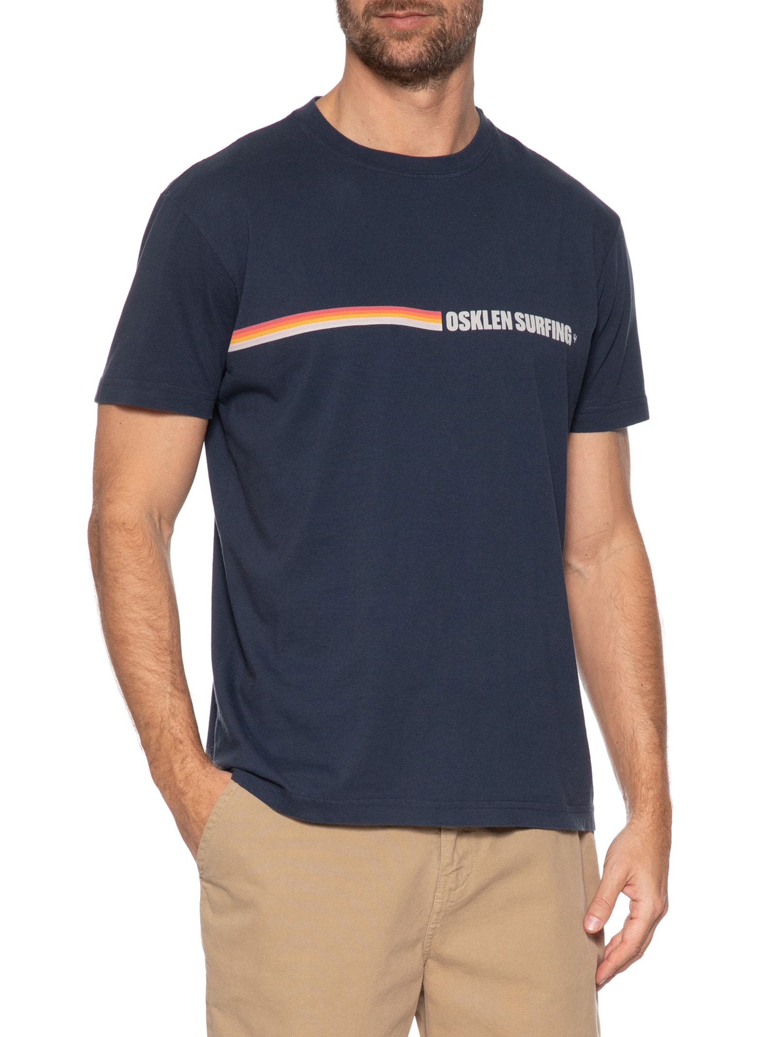 Camiseta Masculina Manga Curta Gola Careca Vintage Surfing Colors Azul Osklen