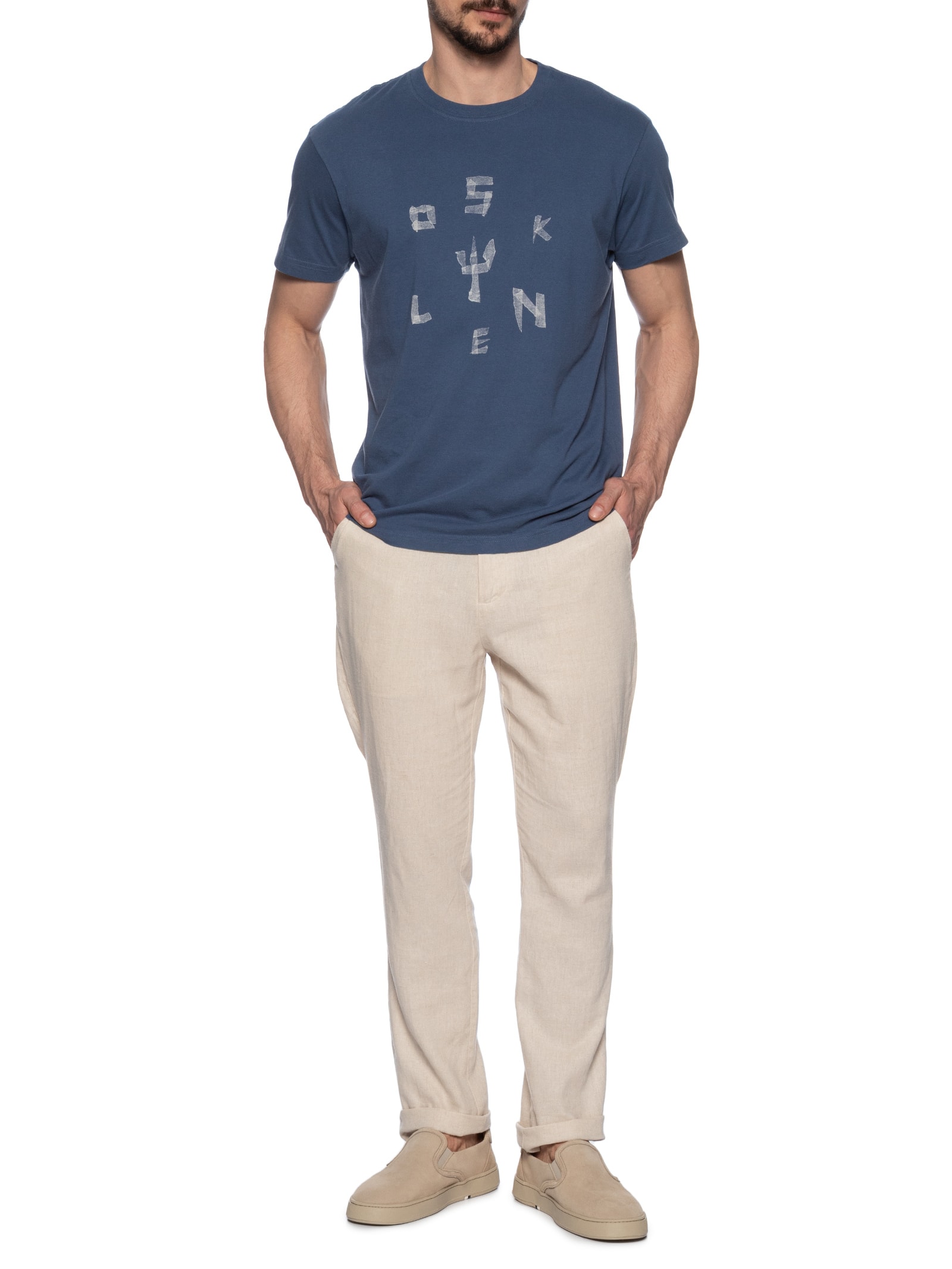 Camiseta Masculina Manga Curta Gola Careca Vintage Tape Azul Osklen