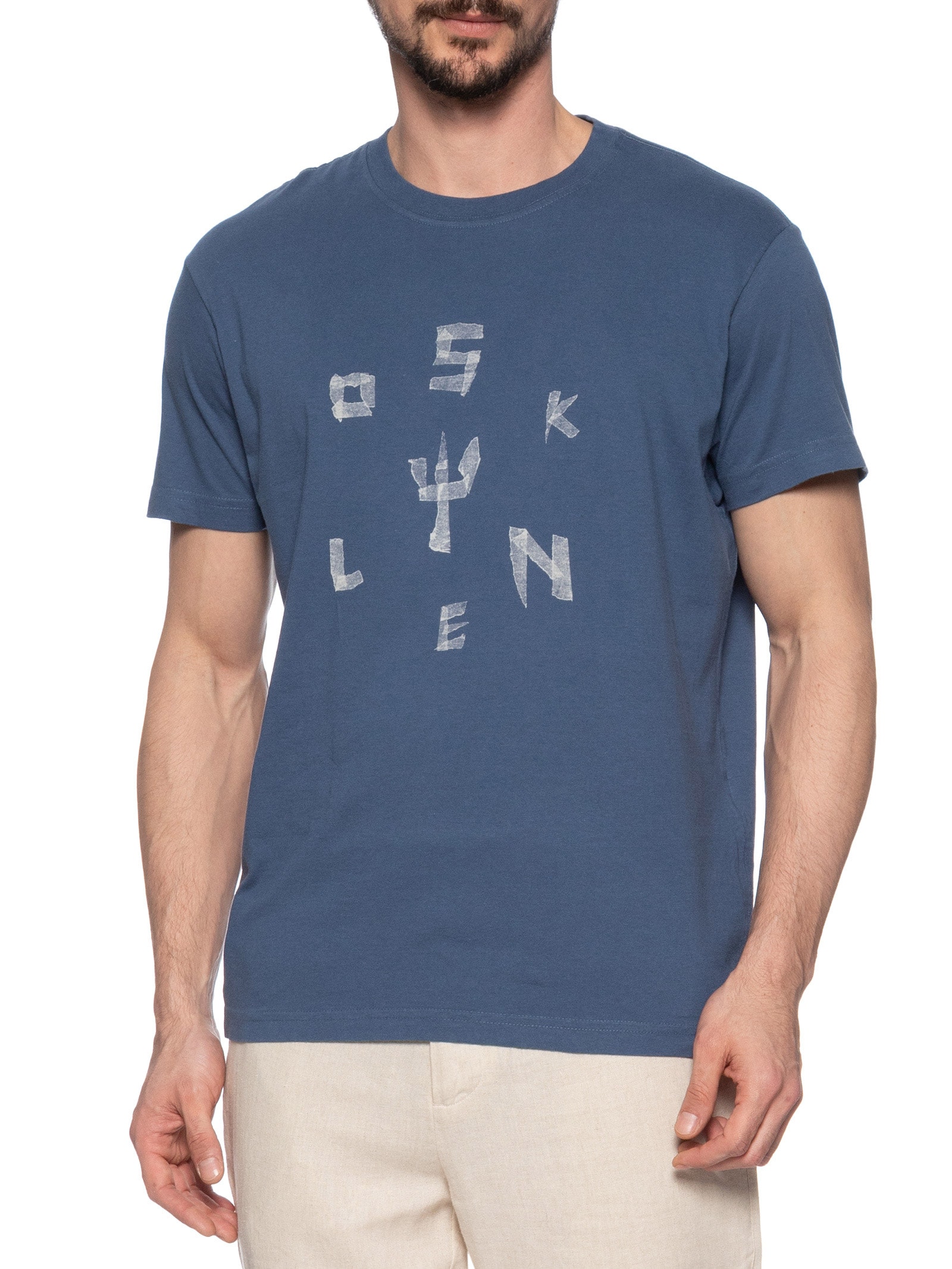 Camiseta Masculina Manga Curta Gola Careca Vintage Tape Azul Osklen