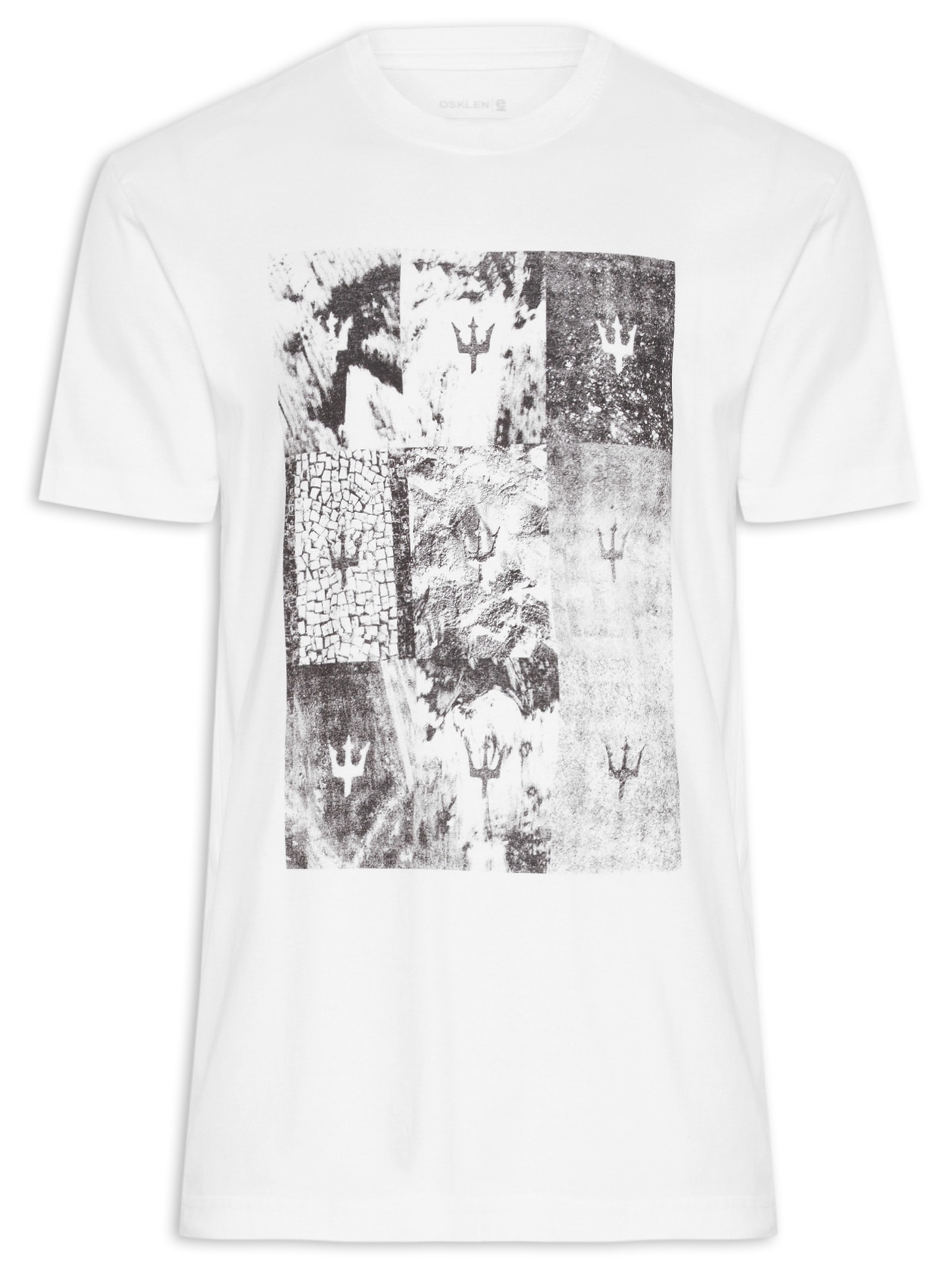 Camiseta Masculina Manga Curta Gola Careca Vintage Tridente Areia 02 Branco Osklen