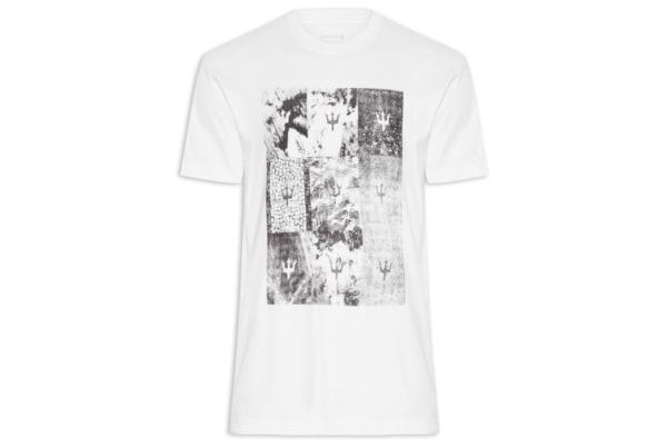 Camiseta Masculina Manga Curta Gola Careca Vintage Tridente Areia 02 - Branco
