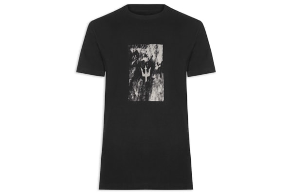 Camiseta Masculina Manga Curta Gola Careca Vintage Tridente Areia - Preto