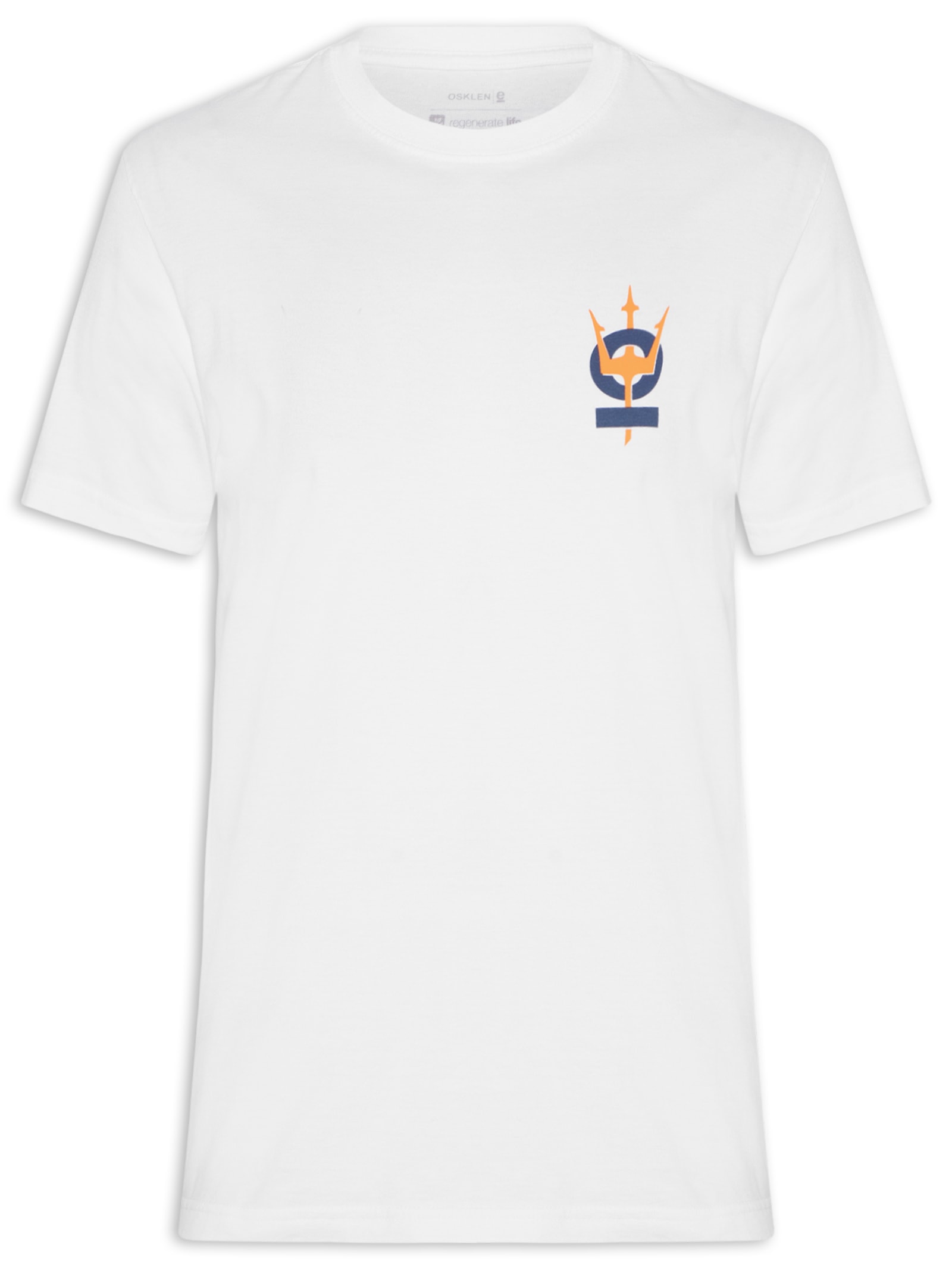 Camiseta Masculina Manga Curta Gola Careca Vintage Tridente Oceans  Branco Osklen
