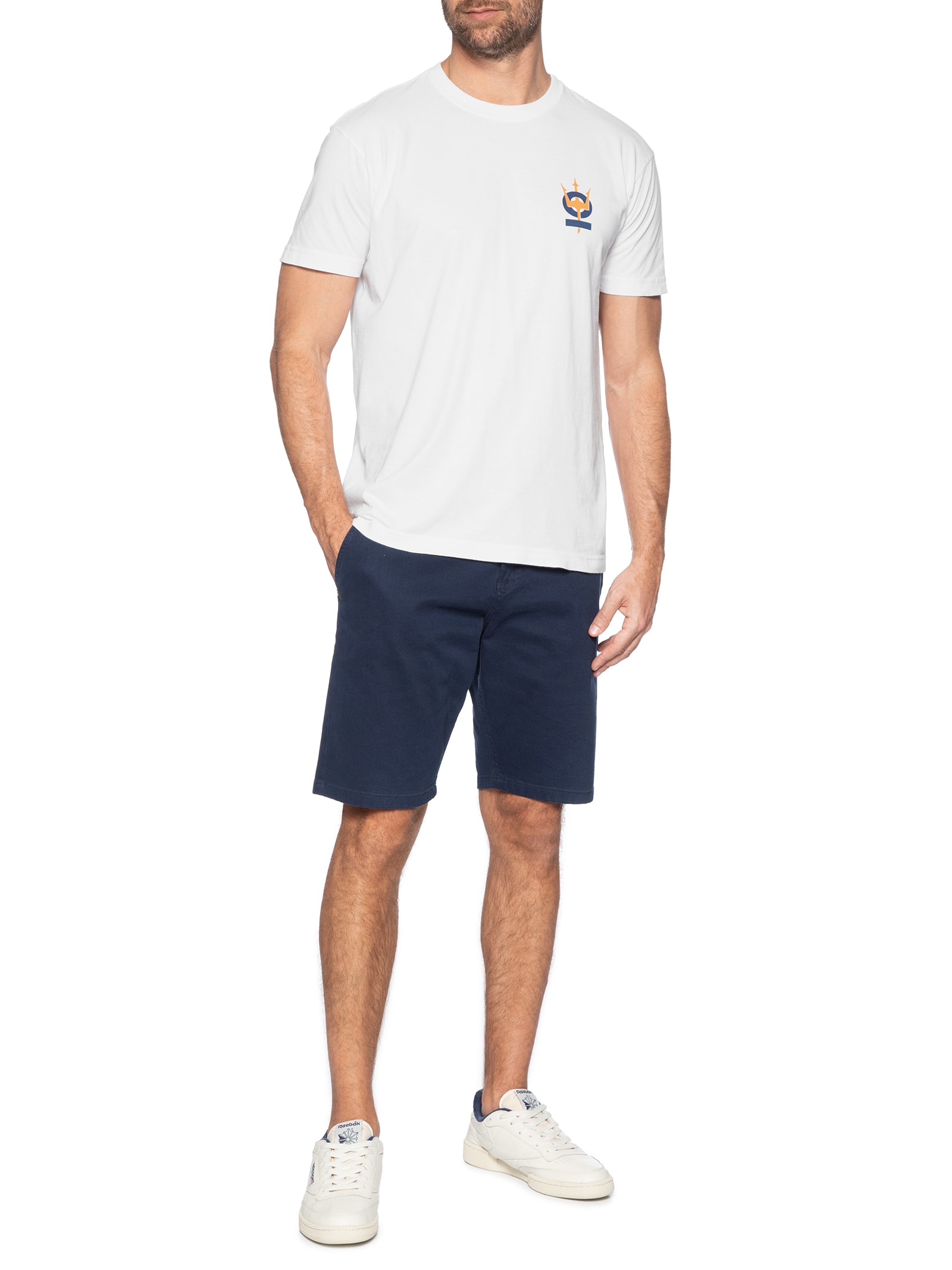 Camiseta Masculina Manga Curta Gola Careca Vintage Tridente Oceans  Branco Osklen